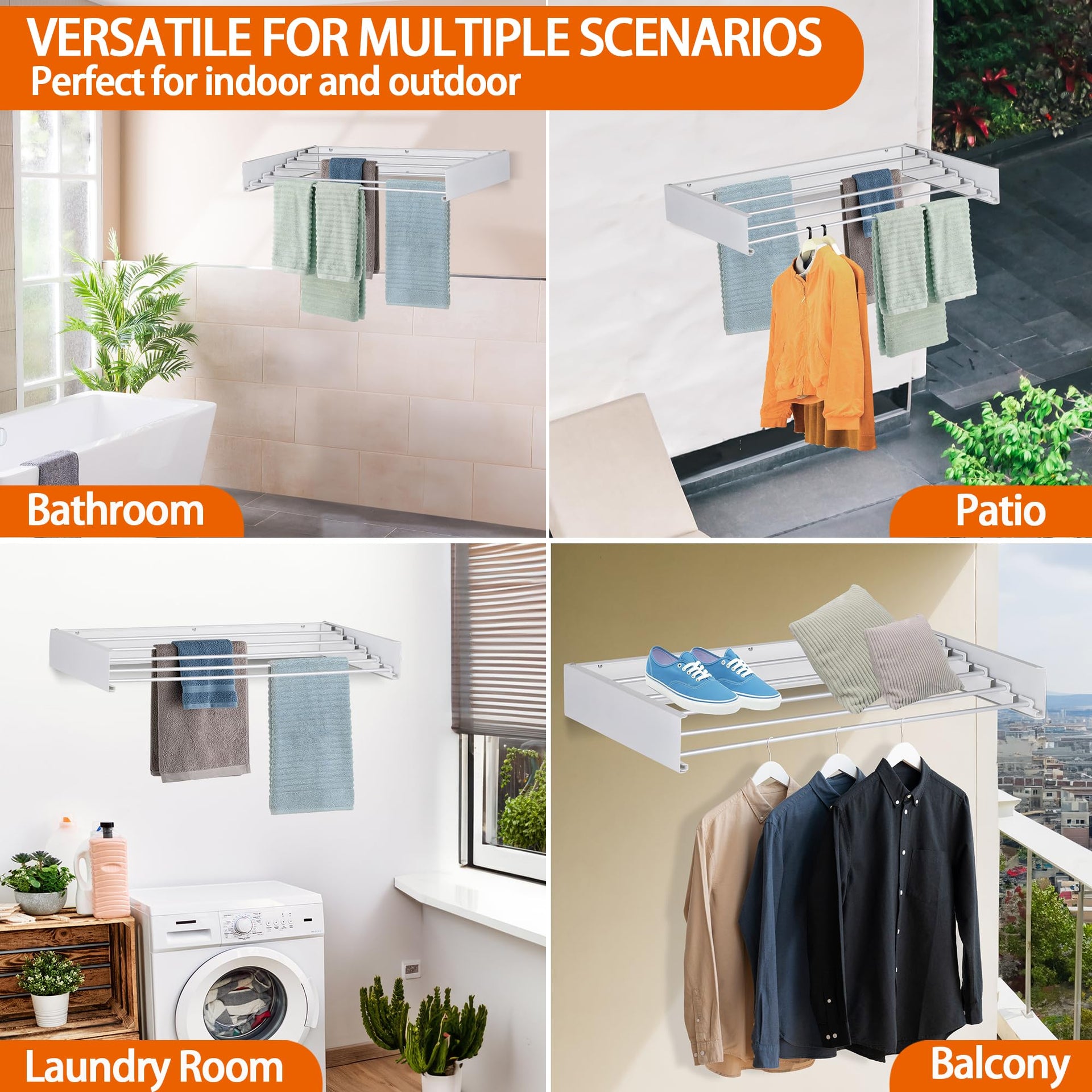 Laundry Drying Rack Wall Mounted Clothes Drying Rack White