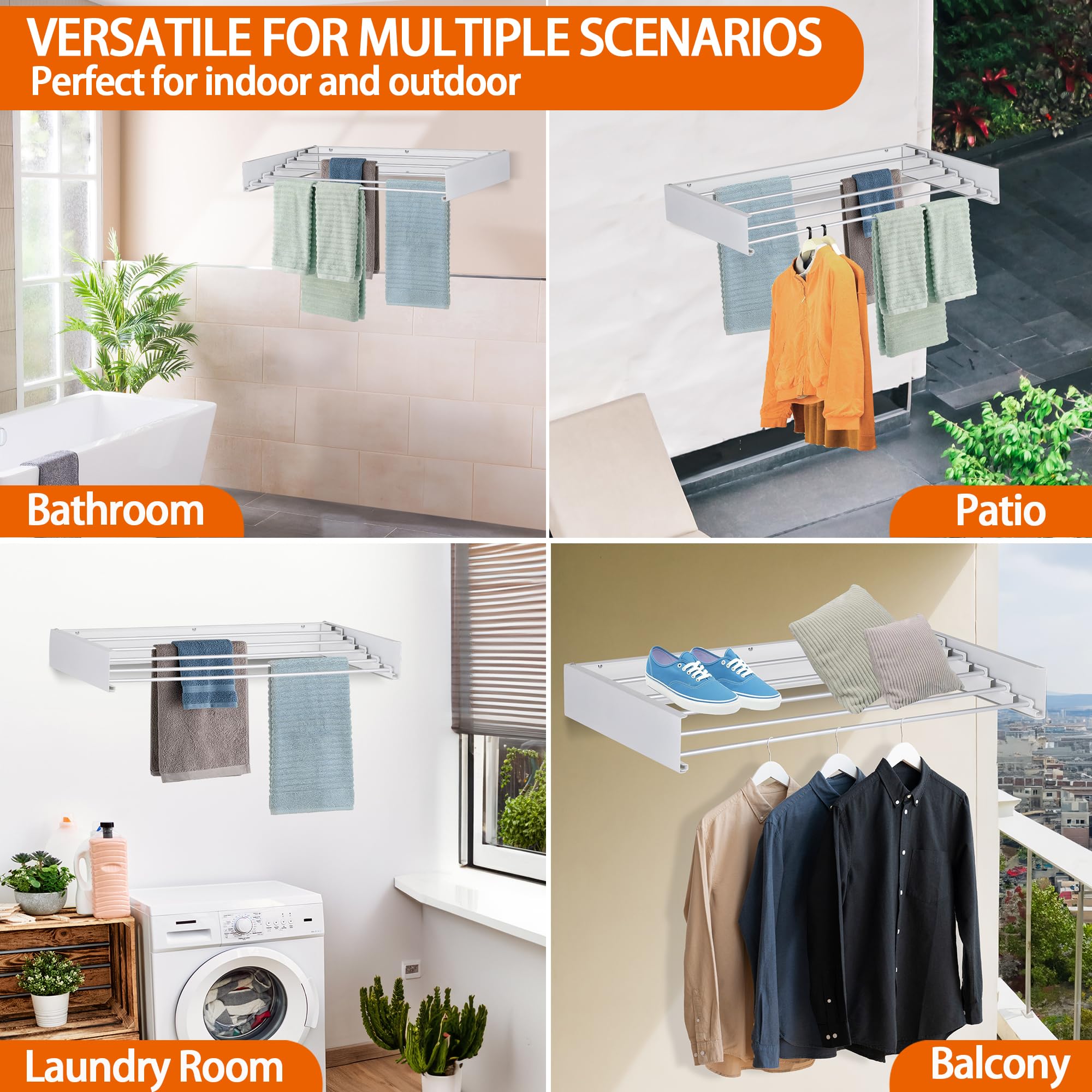 Laundry Drying Rack Wall Mounted Clothes Drying Rack White