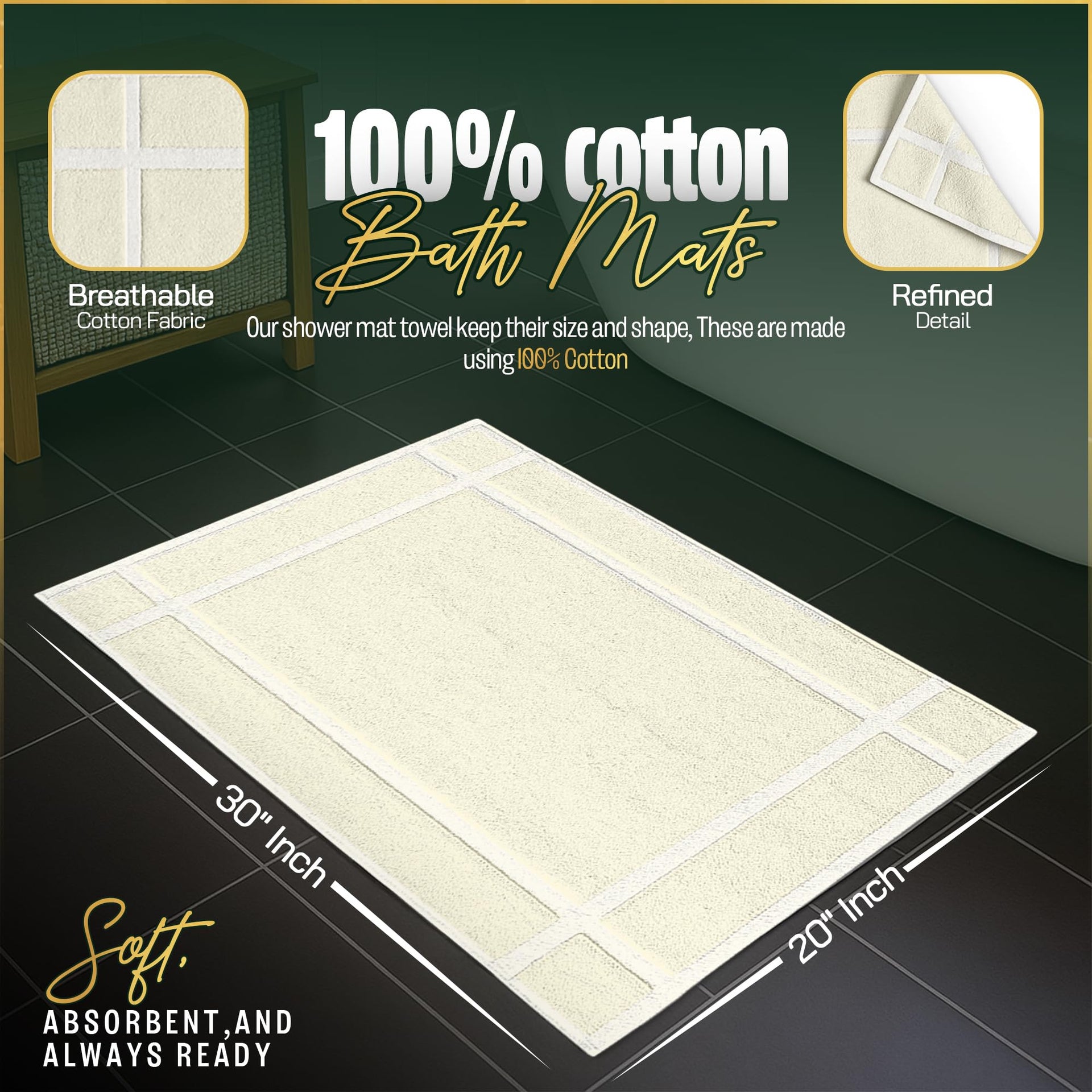 Pack of 6 100% Cotton Bath Mat 20x30 inches