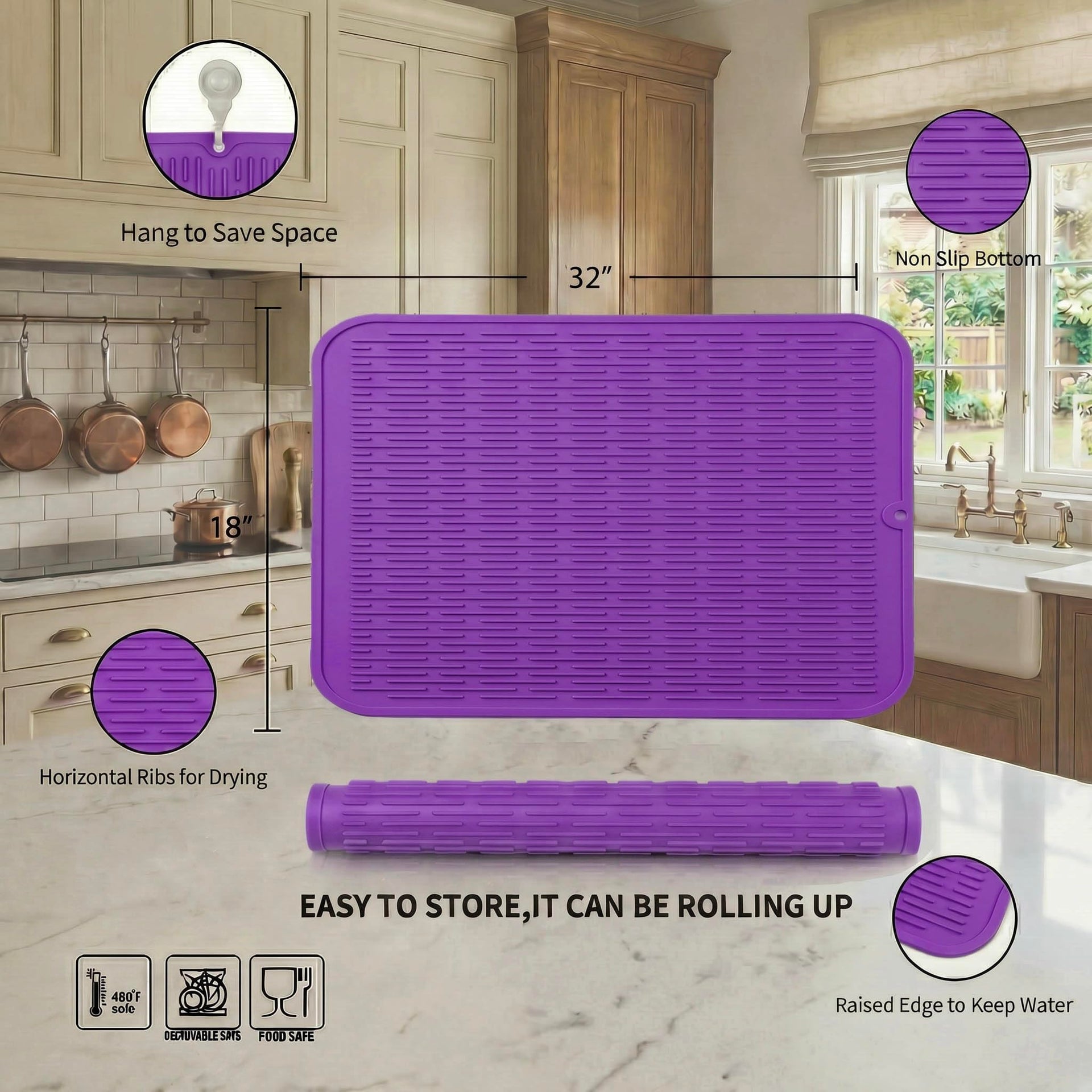 Silicone Dish Drying Mat for Multiple Usage