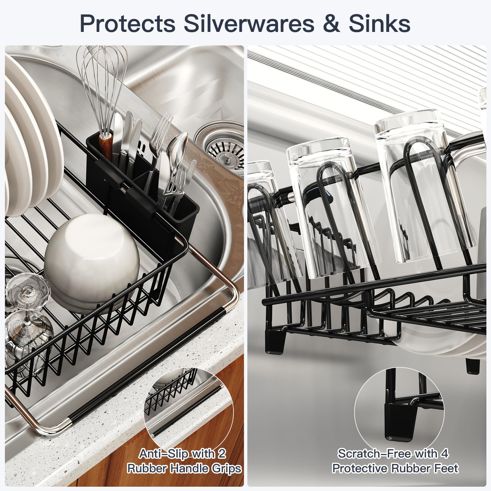 Dish Drying Rack Over The Sink with Utensil Holder