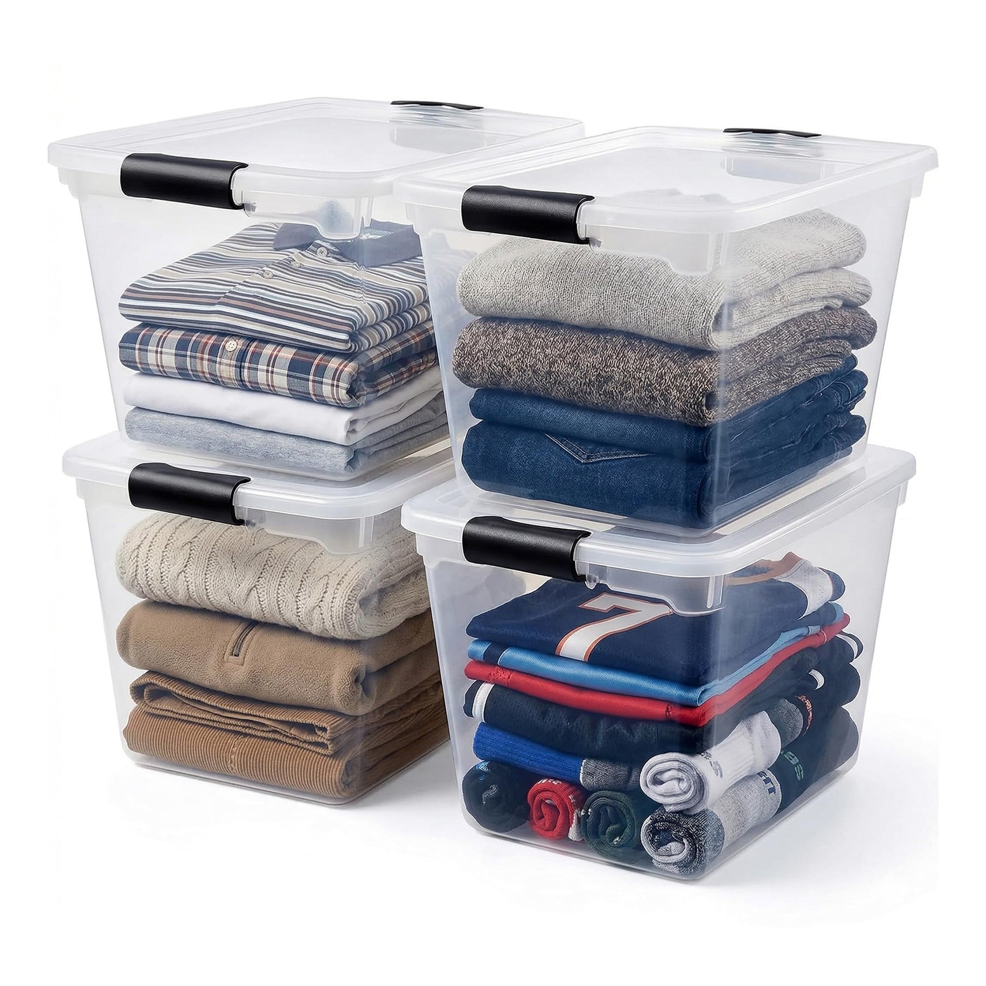 Clear Plastic Storage Bins with Latching Lids (4 Count)