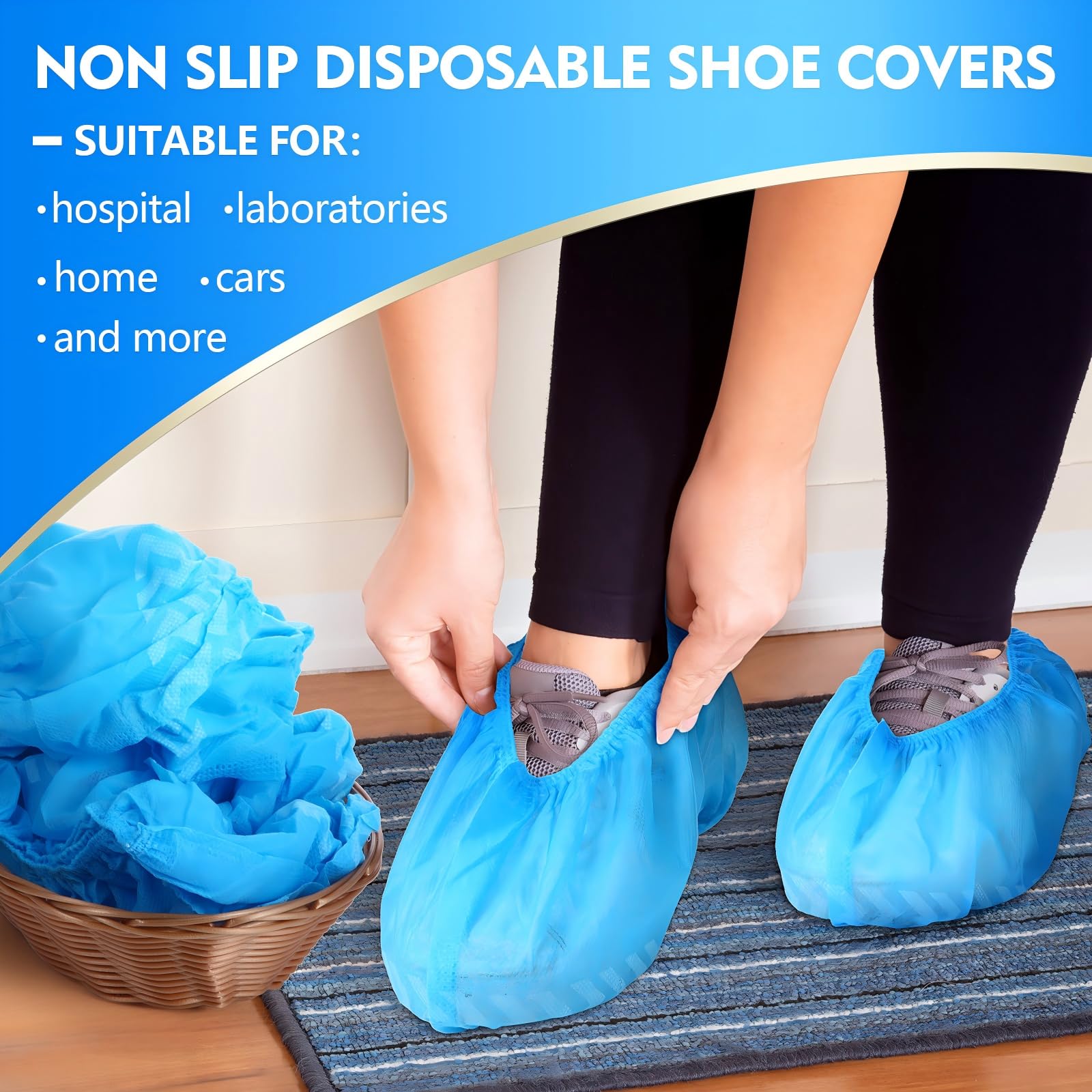 300 Pack Disposable Shoe Covers Non Slip Disposable Large Foot Booties Shoe Covers for Indoors Contractors Floor and Carpet Protectors