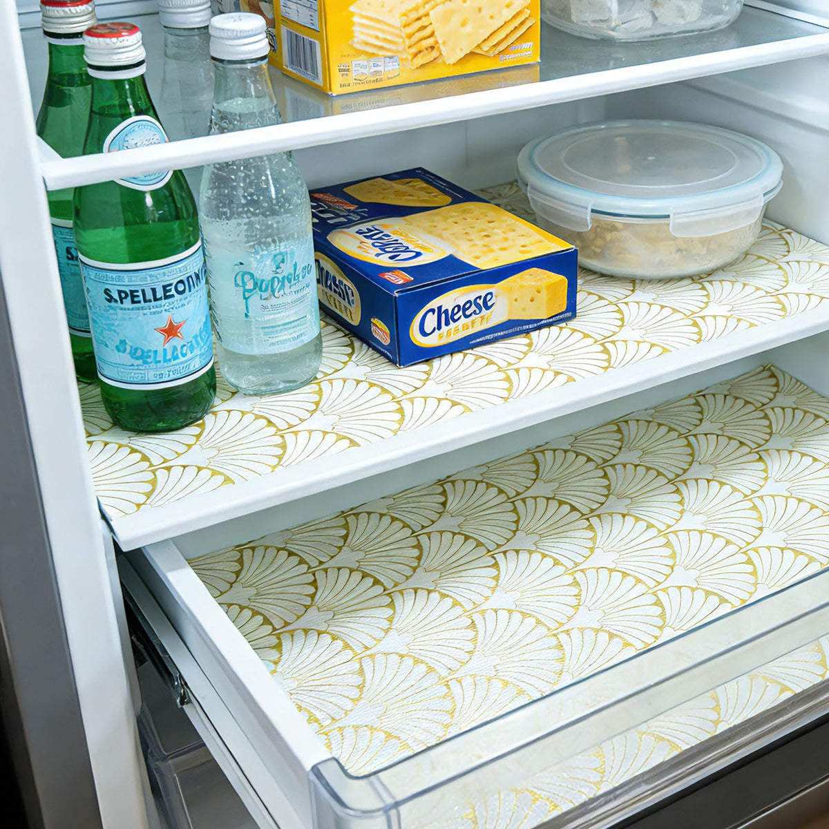 Shelf Liners Non Adhesive Gold Background White Fan (6125.09 sq in)