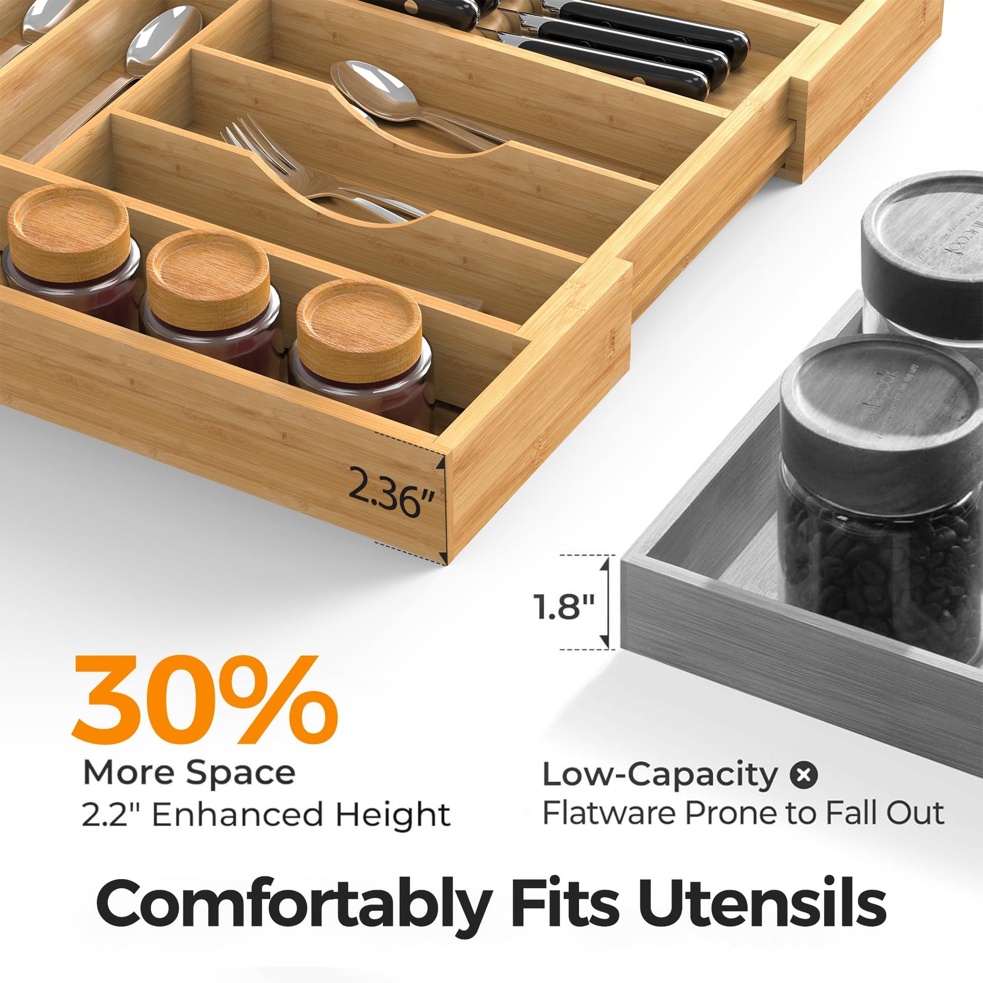 Bamboo Silverware Drawer Organizer