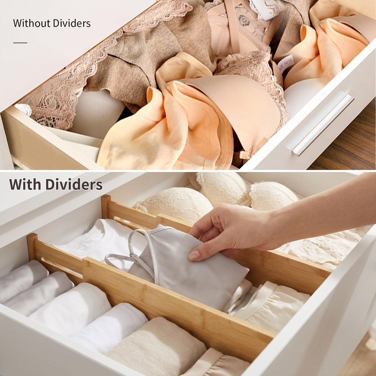 4 Pcs Bamboo Kitchen Drawer Dividers