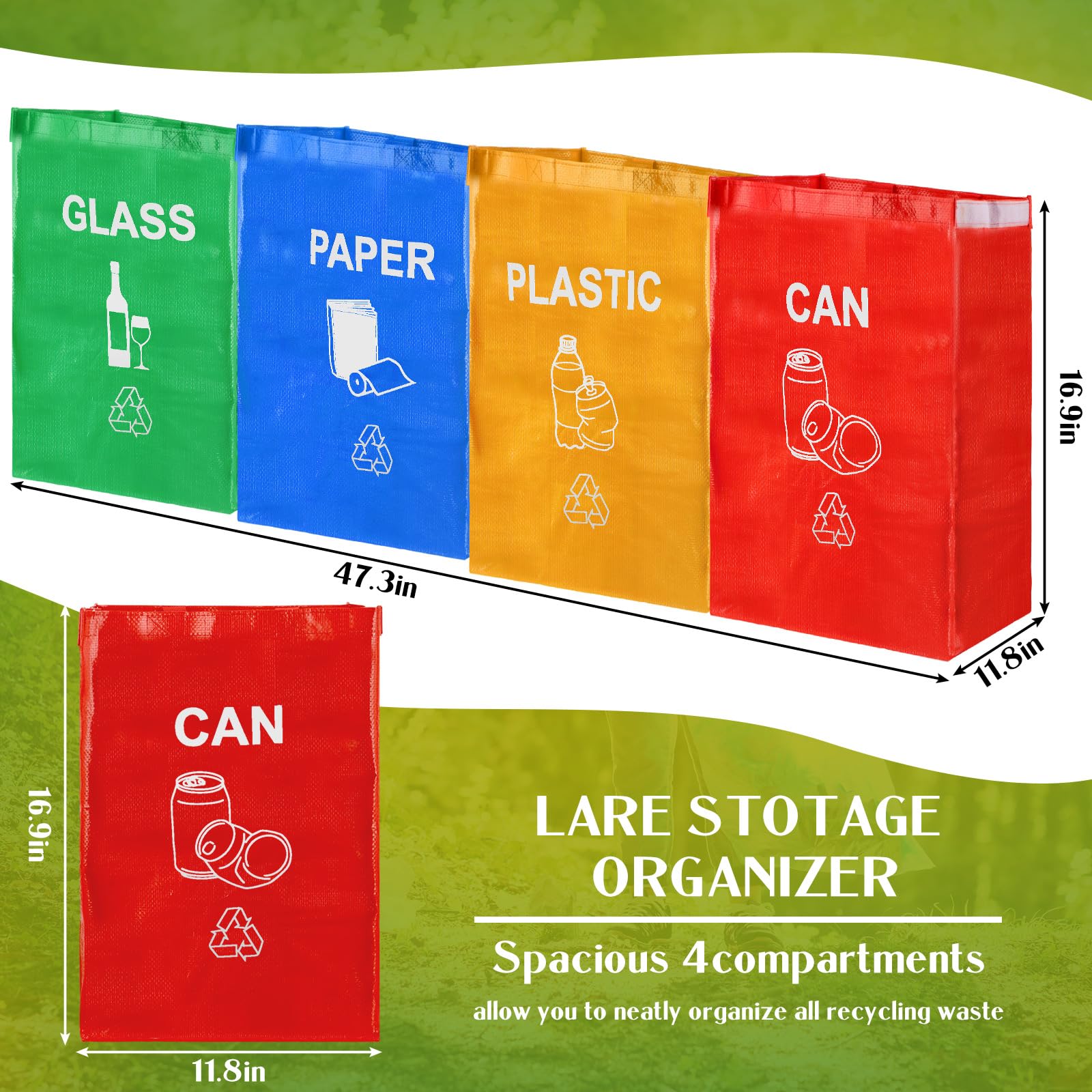 4 Pcs Separate Recycling Waste Bin Bag Large Recycle Bin for Kitchen (4 Count)