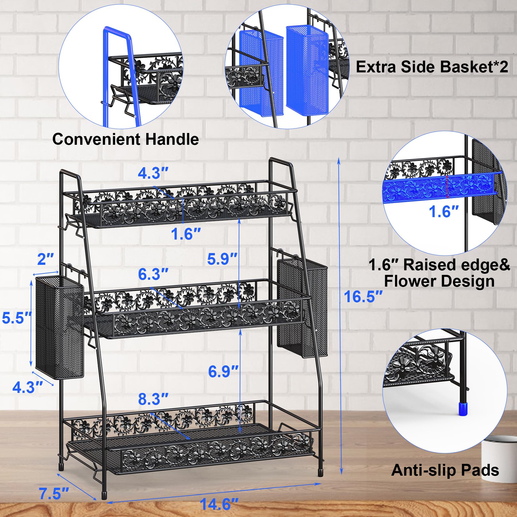 3 Tier Shelf Storage Rack Organizer for Countertop Spice Racks