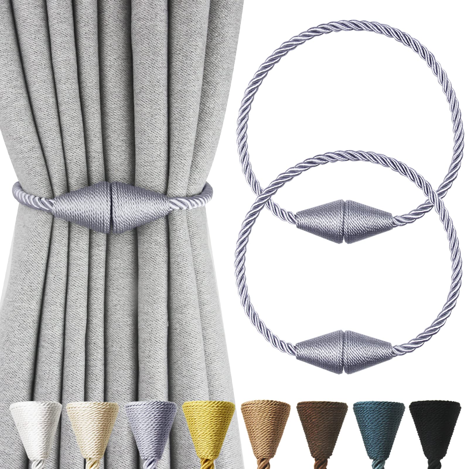 2 Pack Magnetic Curtain Tiebacks Rope Modern Handmade Curtain Tie Backs Decorative Drapes Weave Holdbacks for Window Décor