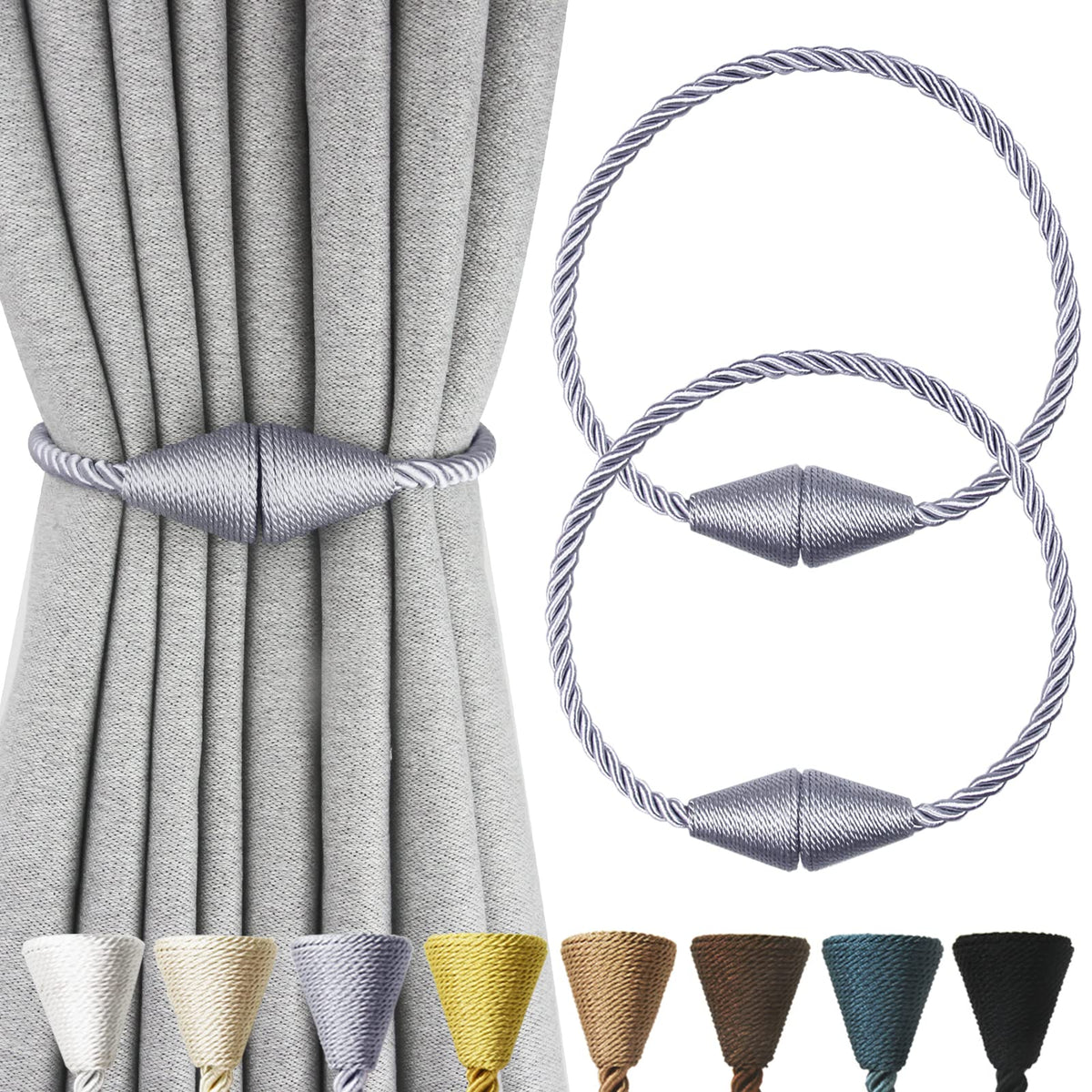 2 Pack Magnetic Curtain Tiebacks Rope Modern Handmade Curtain Tie Backs Decorative Drapes Weave Holdbacks for Window Décor