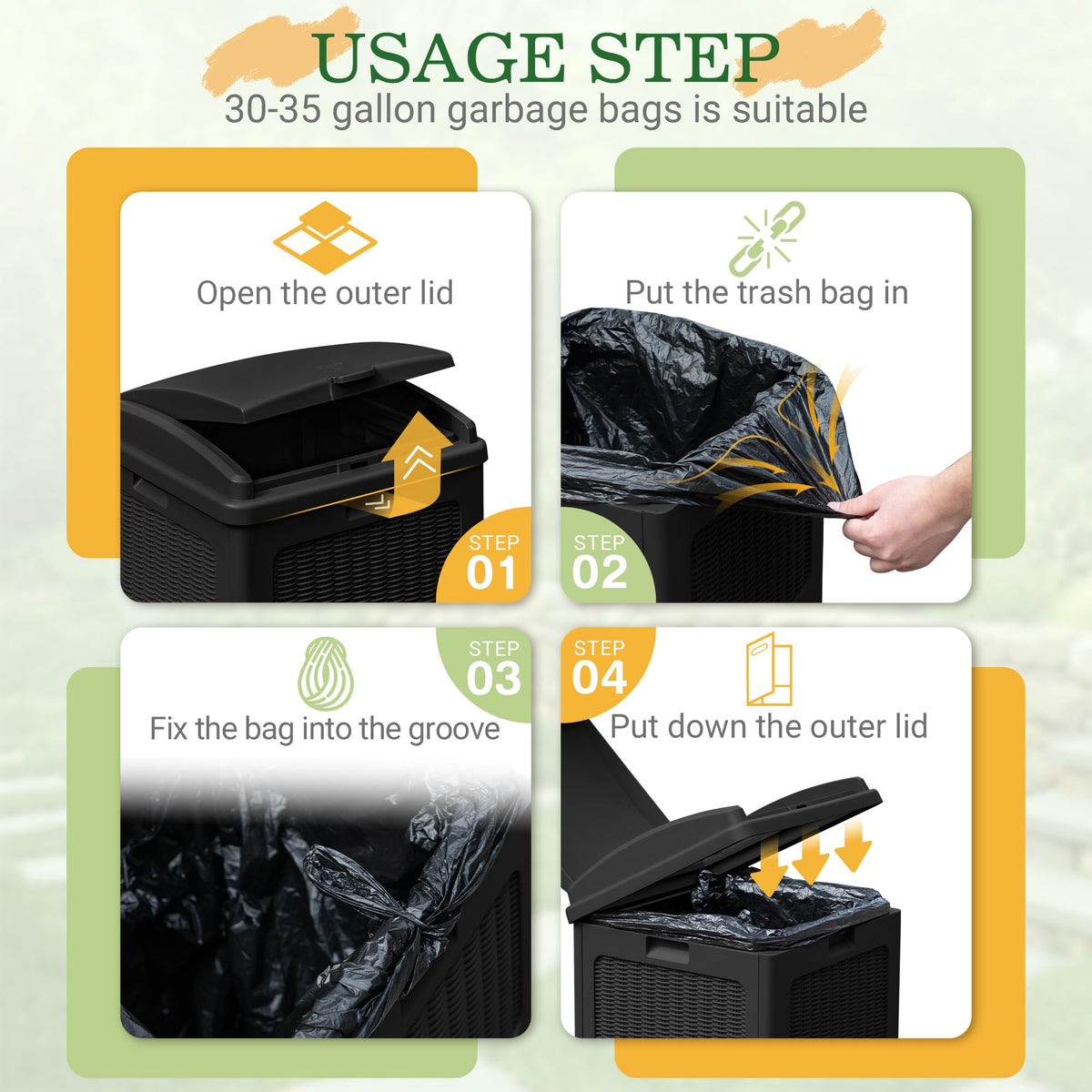 33 Gallon Outdoor Trash Can with Lid