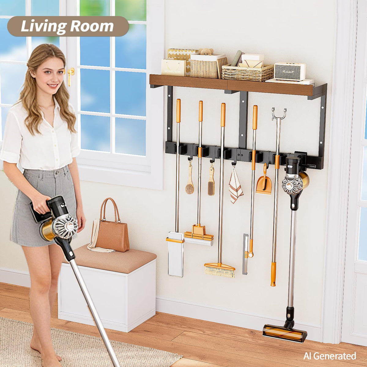 Broom and Mop Organizer Wall Hanging