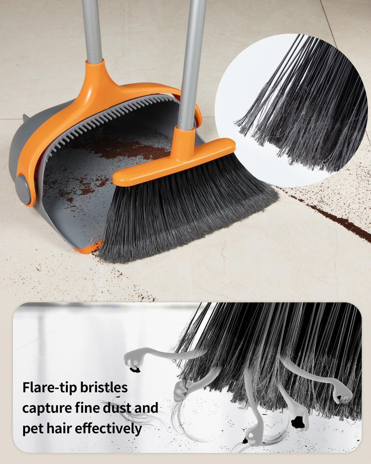 Broom and Dustpan Set with Adjustable Long Handle
