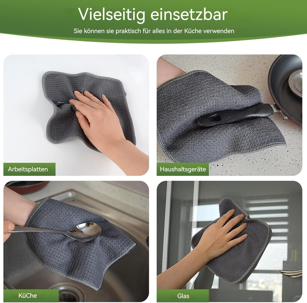Waffle Microfiber Dish Cloths Gray Kitchen Towels (6 Count)