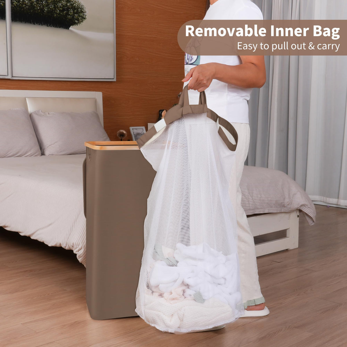 26 Gal Laundry Basket with Lid and Net Bag