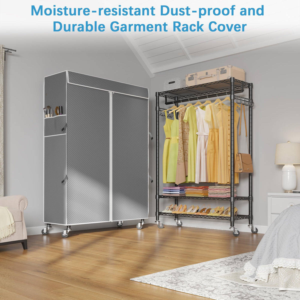 R3C Plus Portable Closet for Hanging Clothes Rolling Rack with Cover