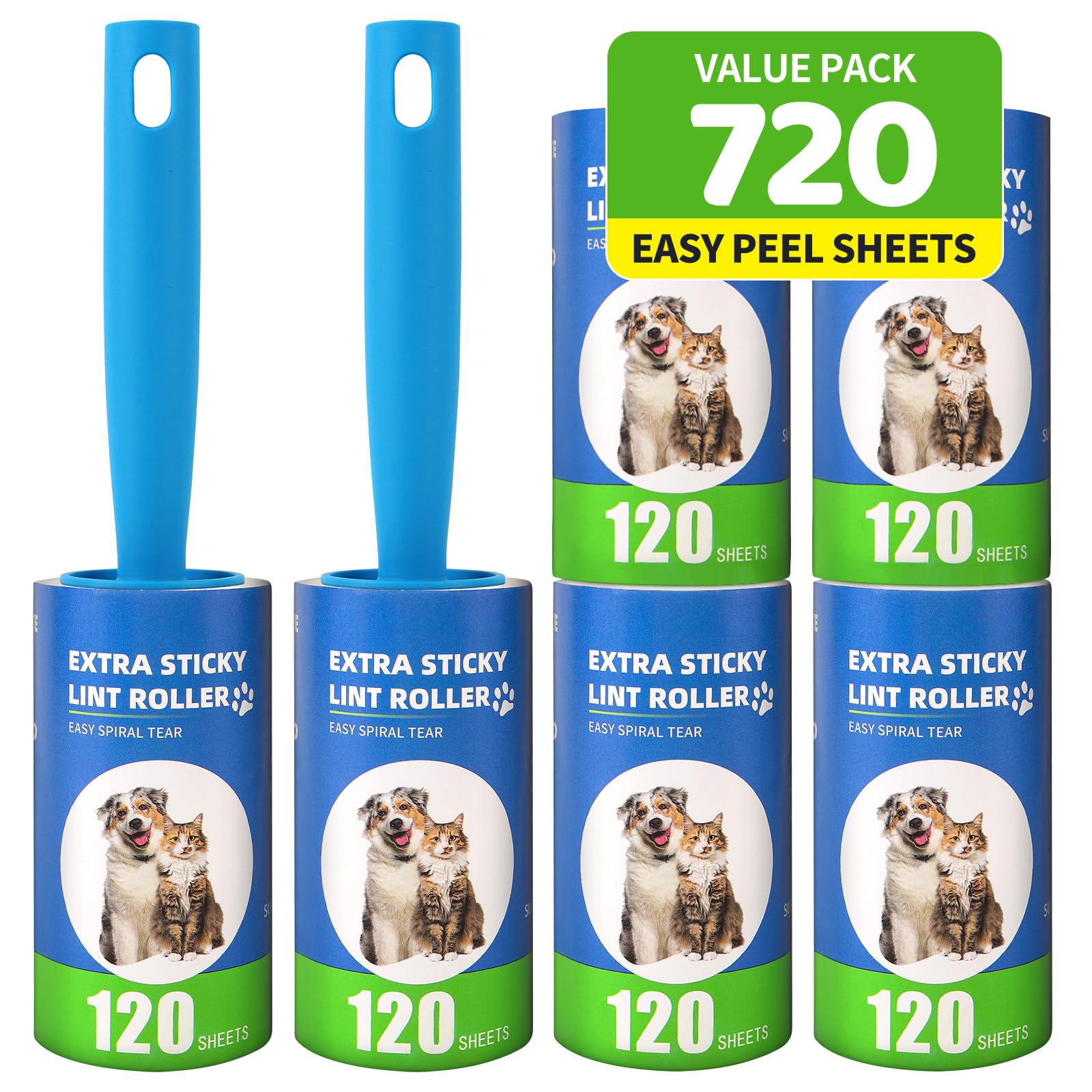 Lint Roller Refills with Handle 6 Pack