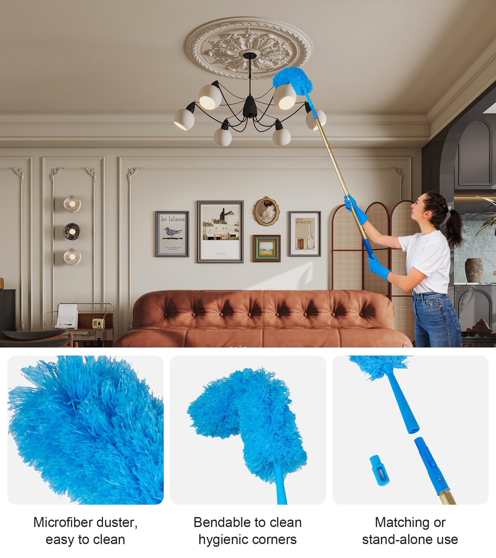 2 in 1 Window Squeegee Cleaning Kit with Aluminum Alloy Extension Poles