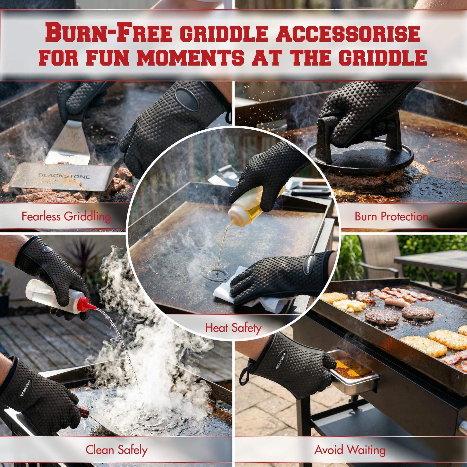 Silicone Griddle Grill Gloves Heat Resistant Oven Mitts
