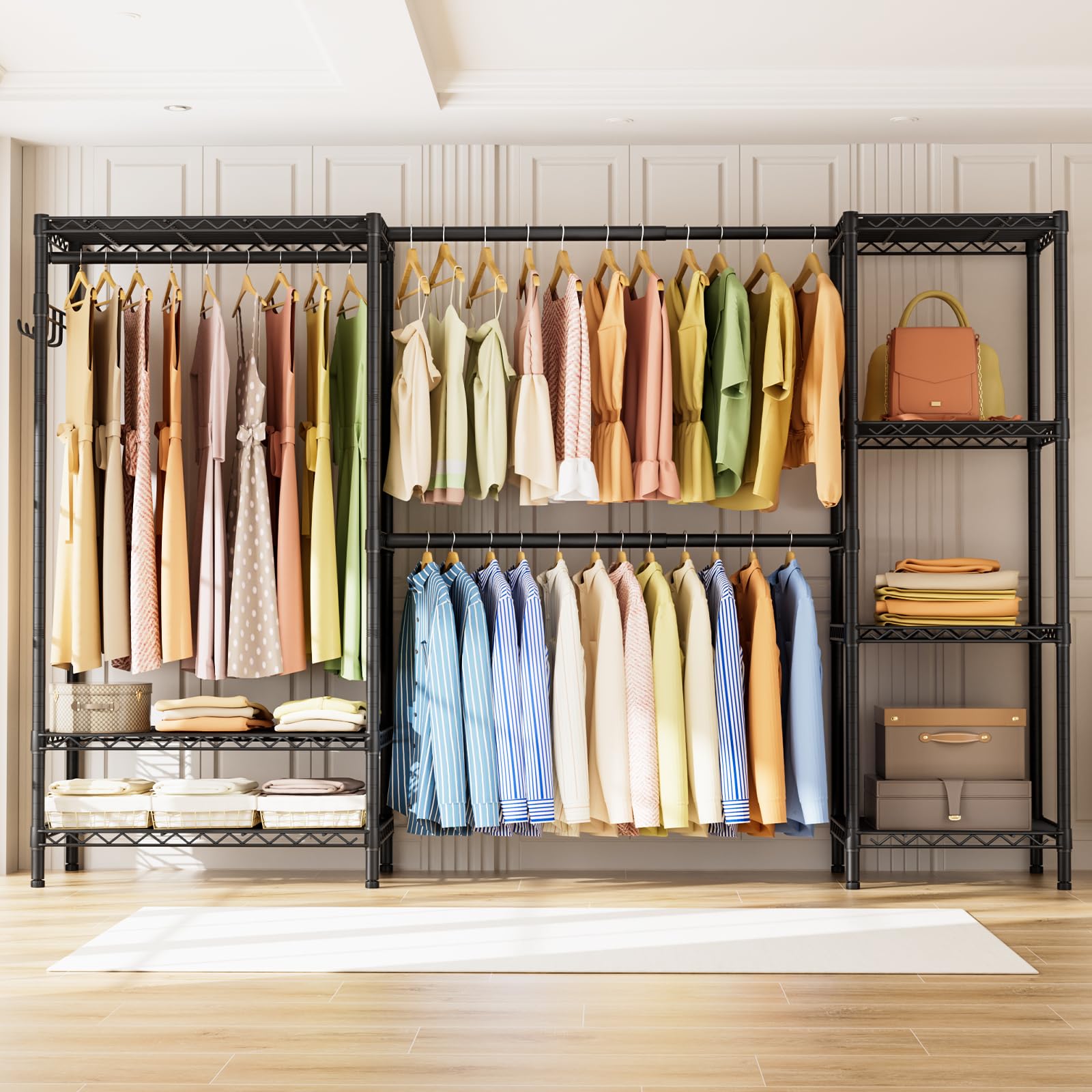 Heavy Duty Clothes Rack Metal Wardrobe with Adjustable Wire Shelves