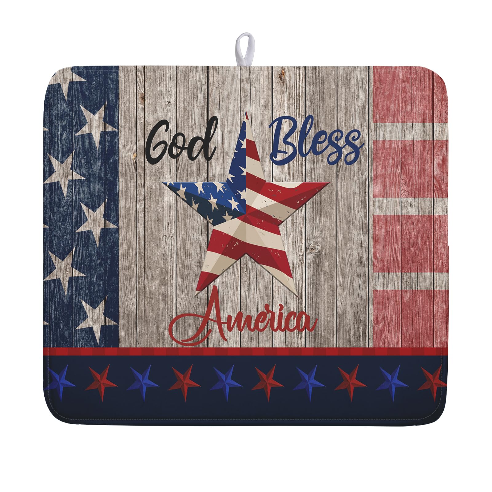 4th of July Dish Drying Mat 16x18 Inch Patriotic God Bless America Memorial Kitchen Mats Independence Day Absorbent Dishes Pad for Kitchen Counter USA Star Drying Mat Home Decor for Countertop