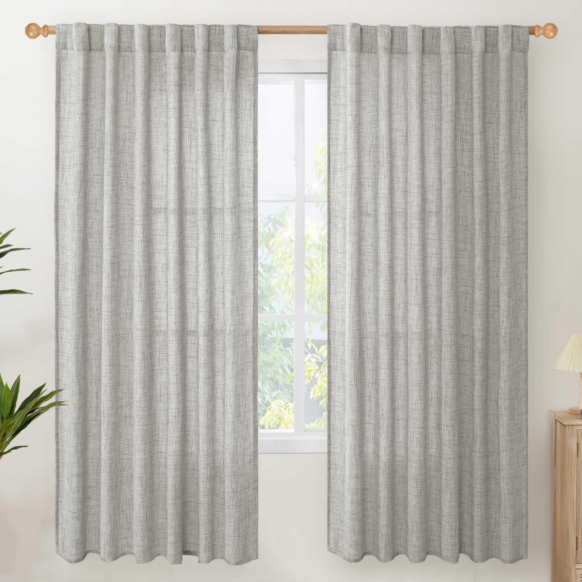 Dark Grey Linen Semi Sheer Curtains 2 Panels for Living Room (2 Count)