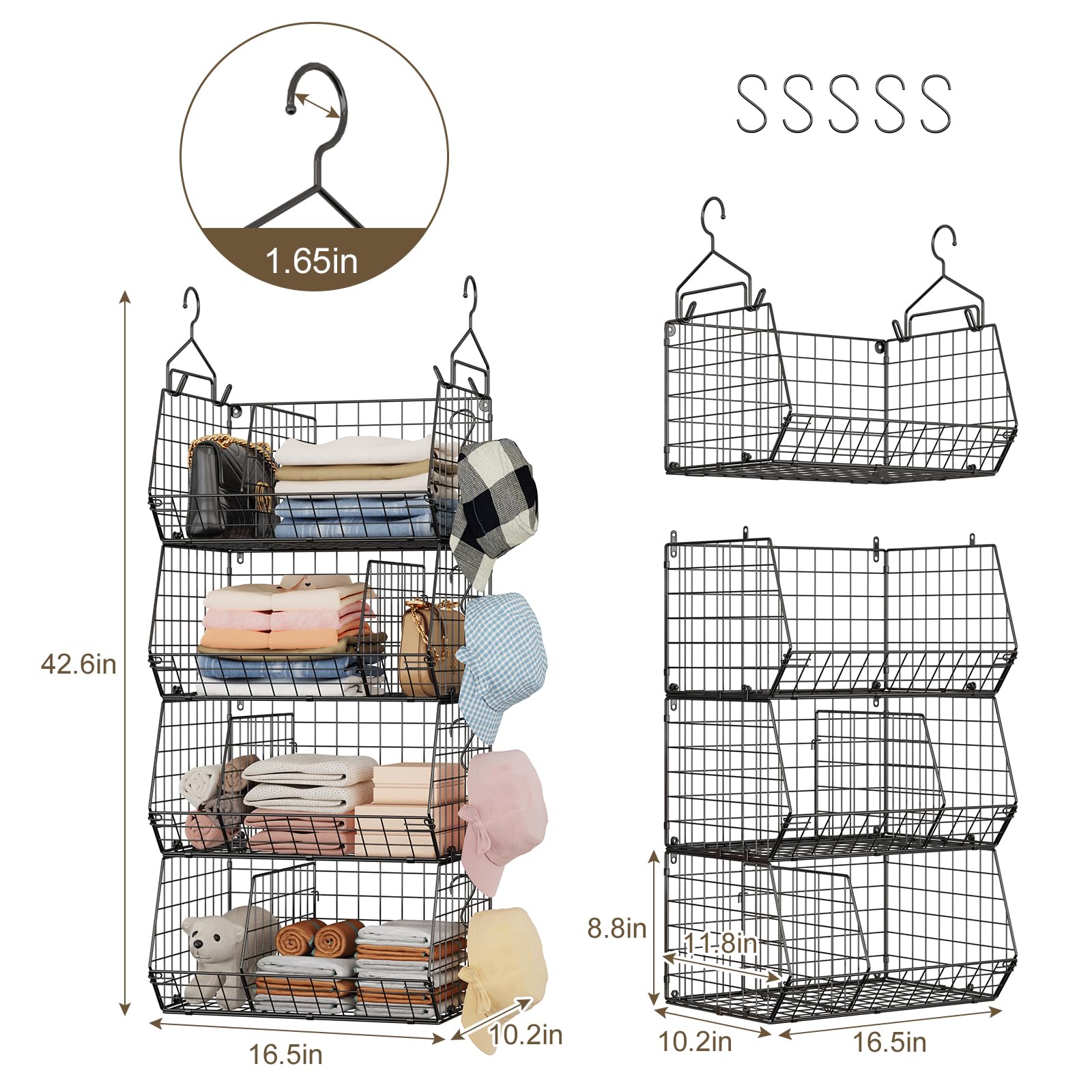 4 Tier Hanging Closet Organizer with Dividers (4 Count)