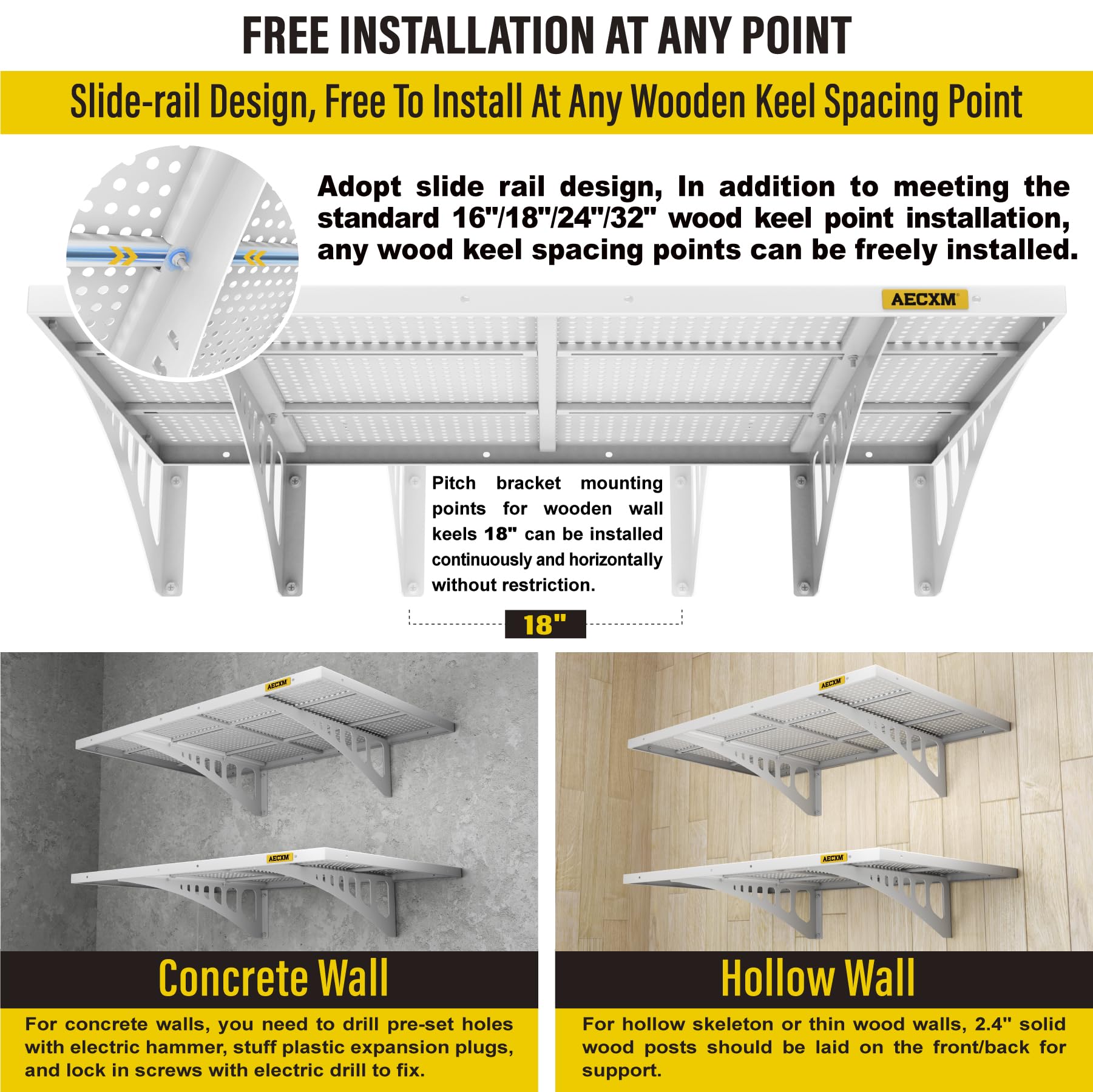 2 Pack 2x3ft Adjustable Garage Wall Shelving 560lbs Load Capacity Heavy Duty Wall Mounted Storage Shelf Metal Floating Shelves for Garage (2 Count)