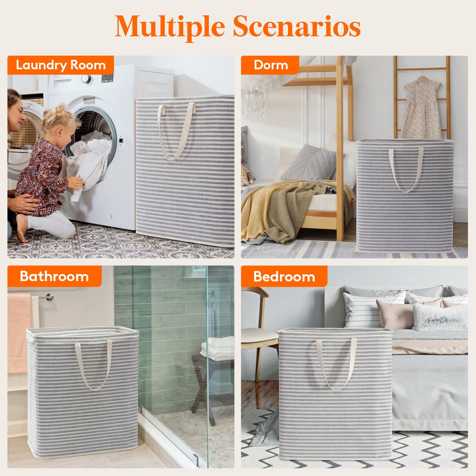 105L Large Collapsible Laundry Basket with Extended Handles