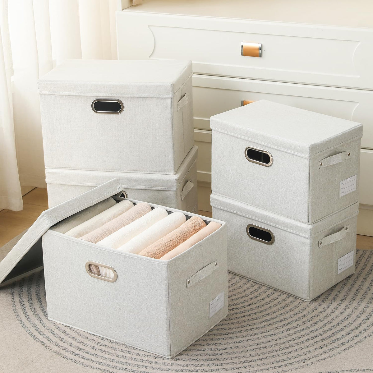 Large Collapsible Storage Containers with Lids [5 (5 Count)