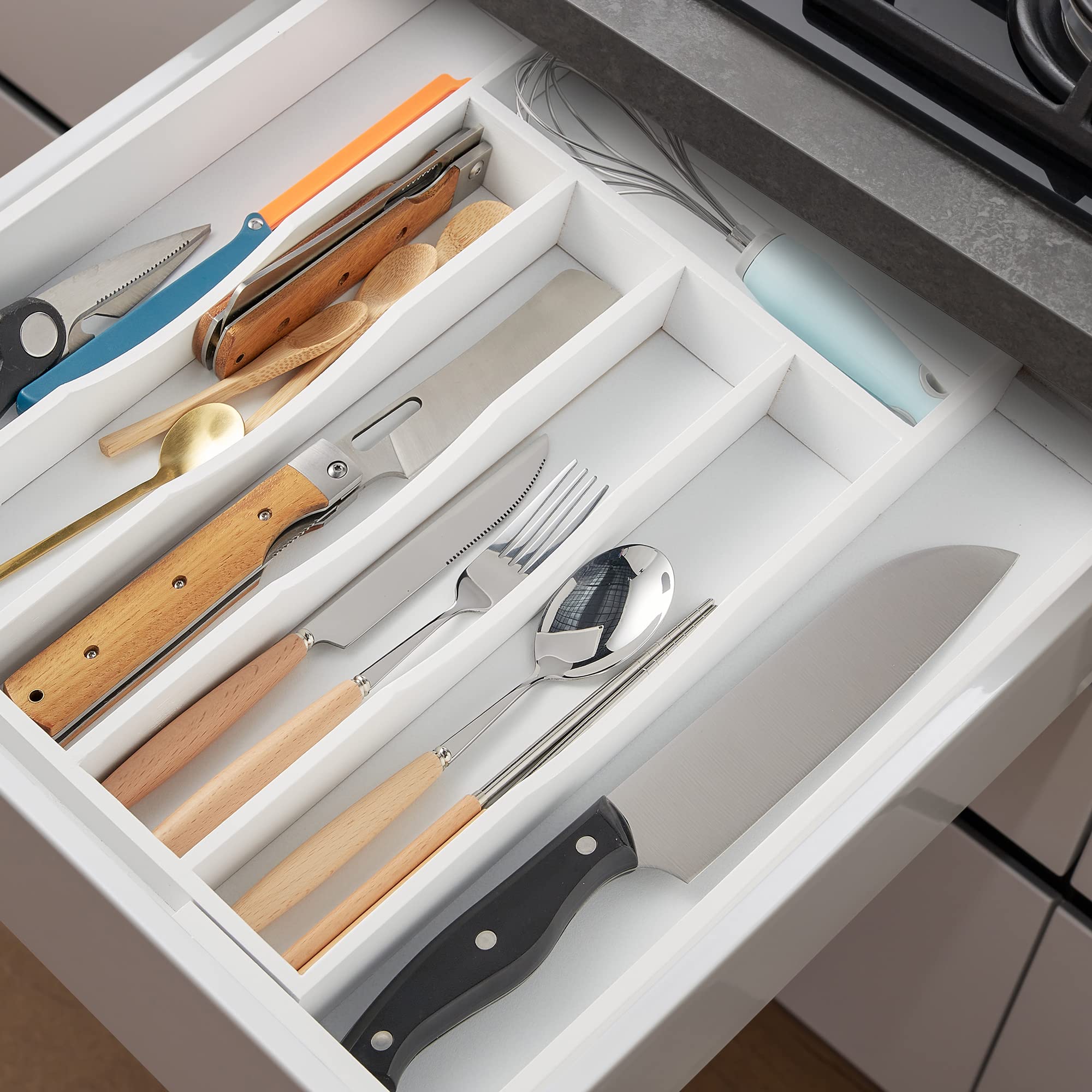 2 Piece Expandable Bamboo Kitchen Drawer Organizer for Cutlery and Utensils (2 Count)