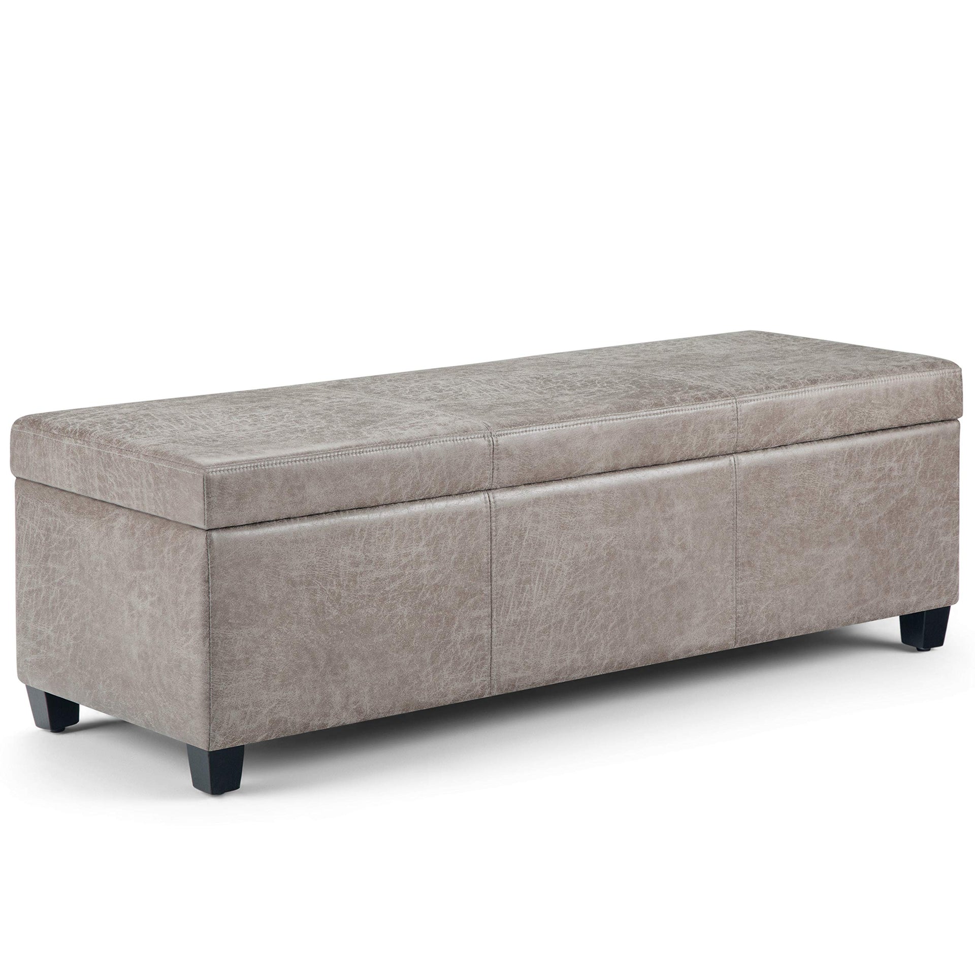 Avalon 48" Wide Linen Look Fabric Storage Ottoman in Cloud Grey