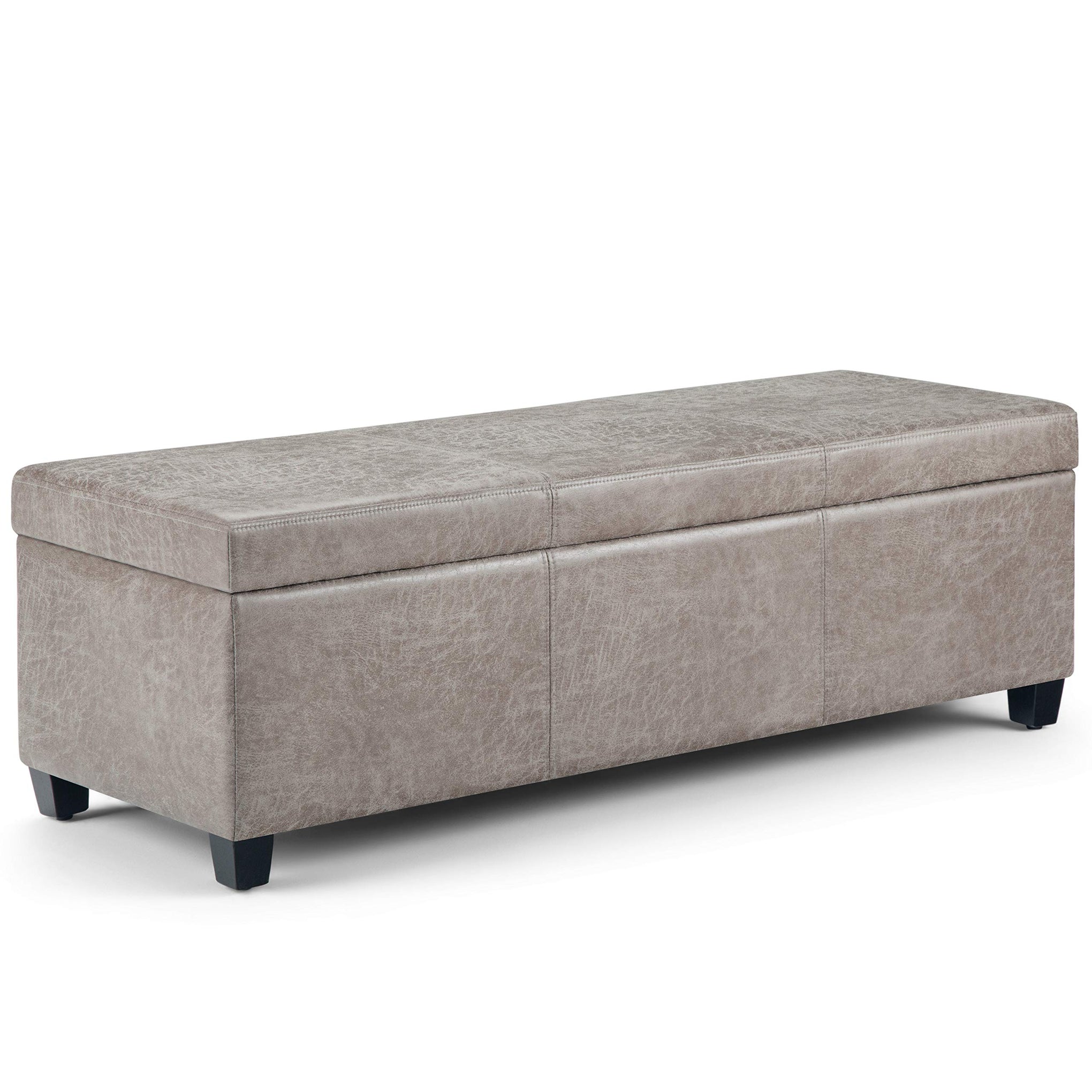 Avalon 48" Wide Linen Look Fabric Storage Ottoman in Cloud Grey
