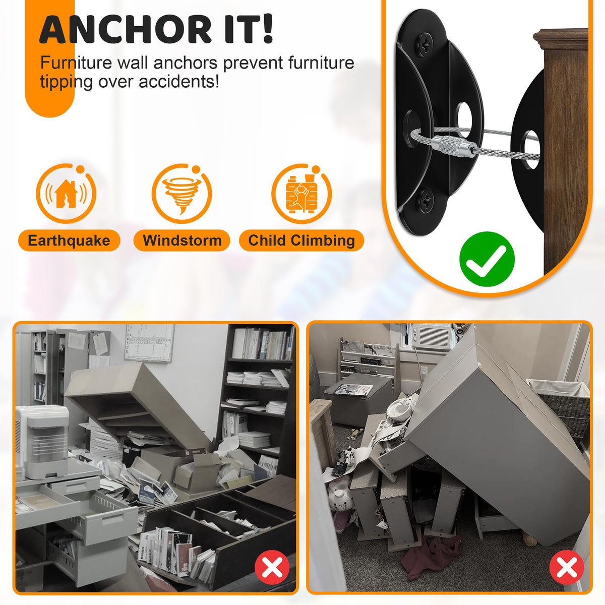 Furniture Anchors for Baby Proofing (10 Count)