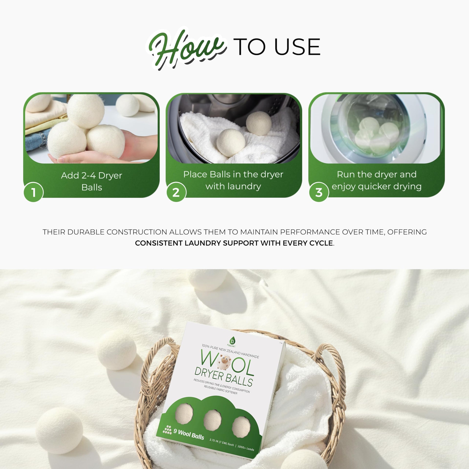 XL Laundry Wool Dryer Balls Made with 100% Pure New Zealand Wool (6 Count)