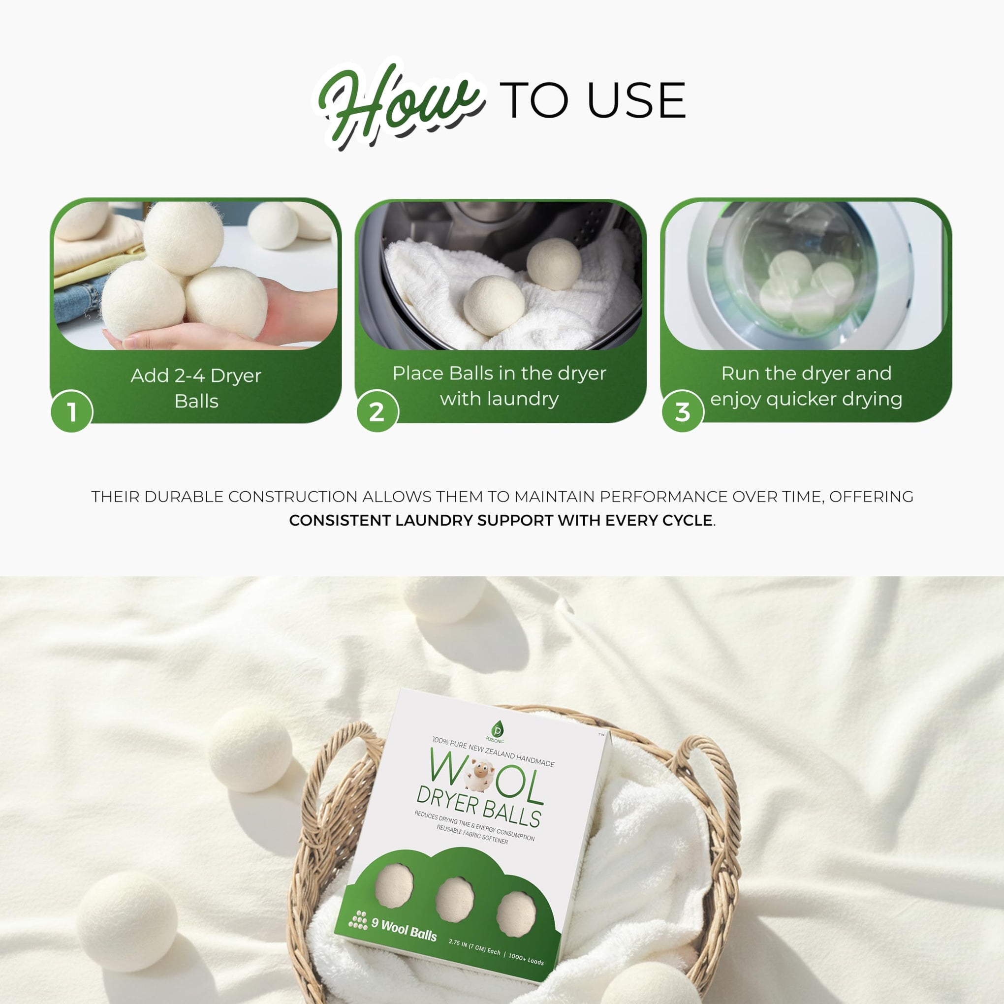 XL Laundry Wool Dryer Balls Made with 100% Pure New Zealand Wool (6 Count)