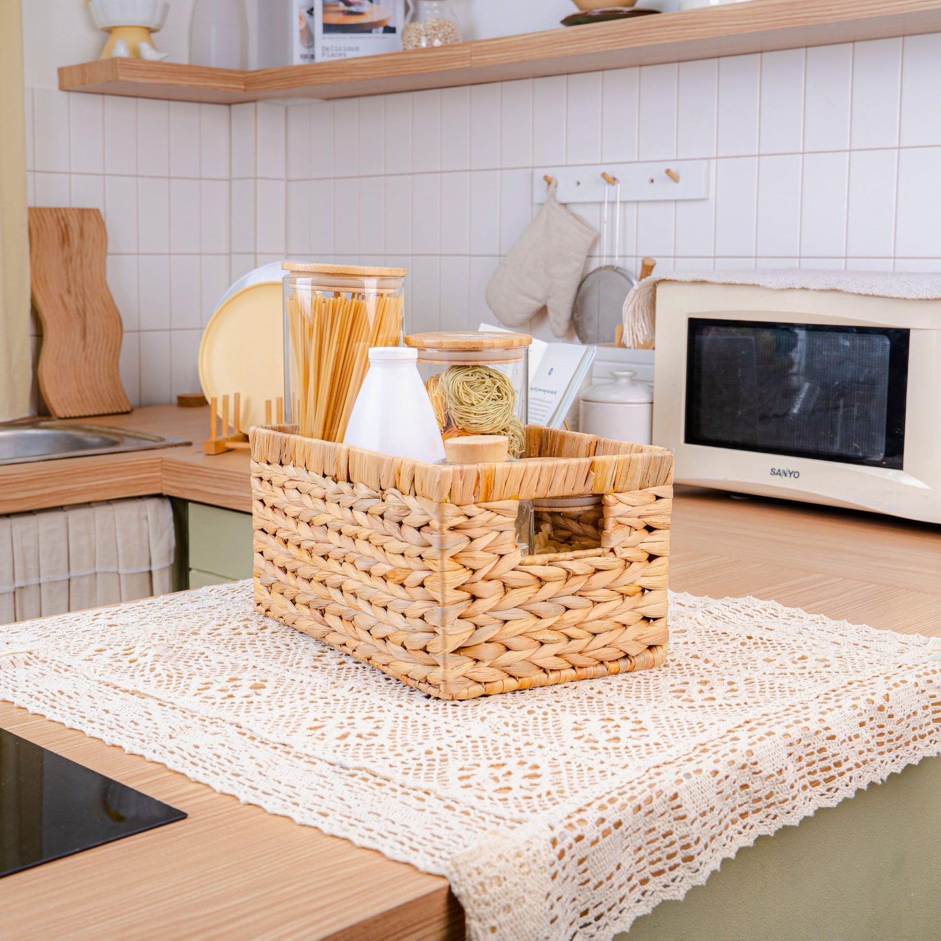 Set of 3 Rectangular Wicker Storage Baskets for Shelves (3 Count)
