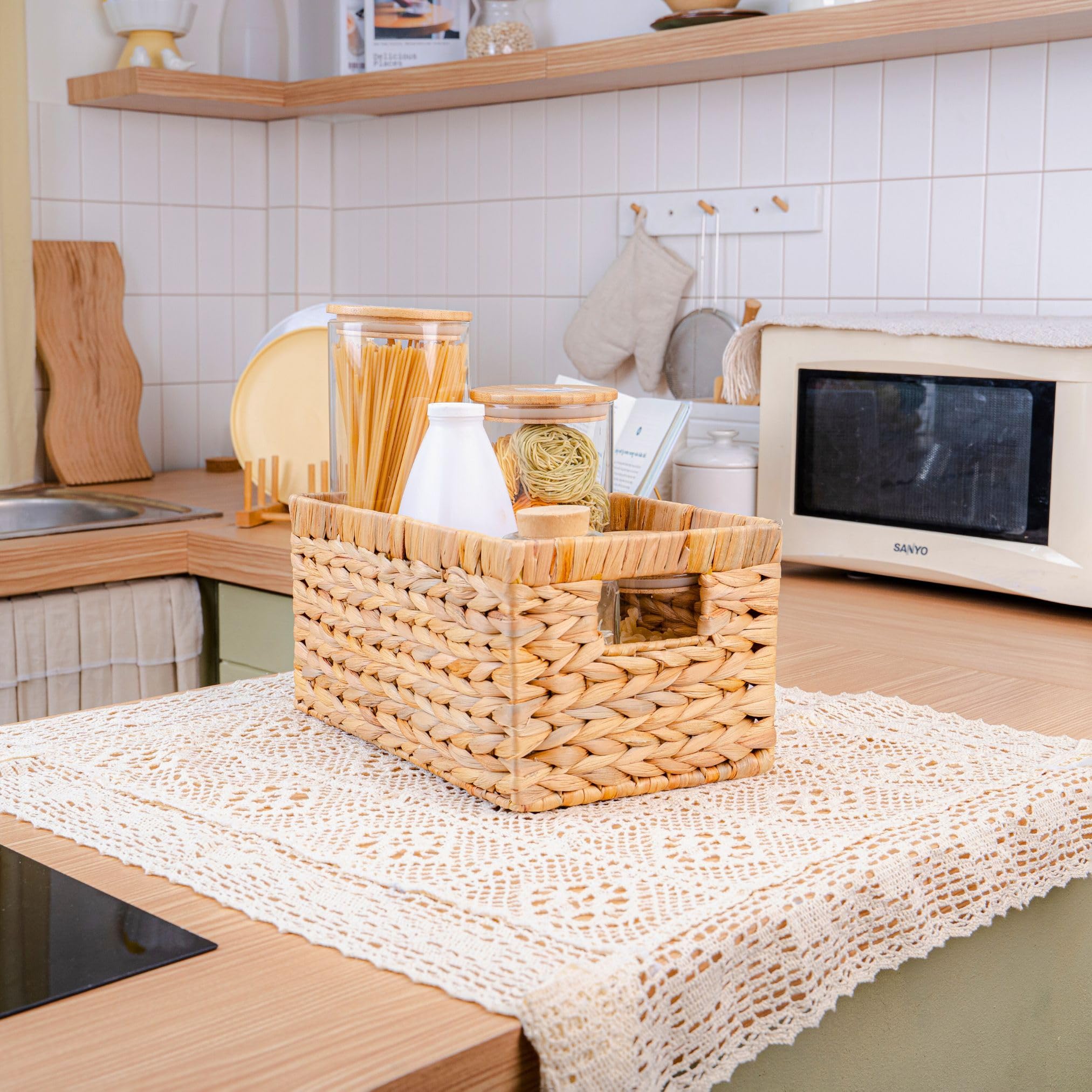 Set of 3 Rectangular Wicker Storage Baskets for Shelves (3 Count)