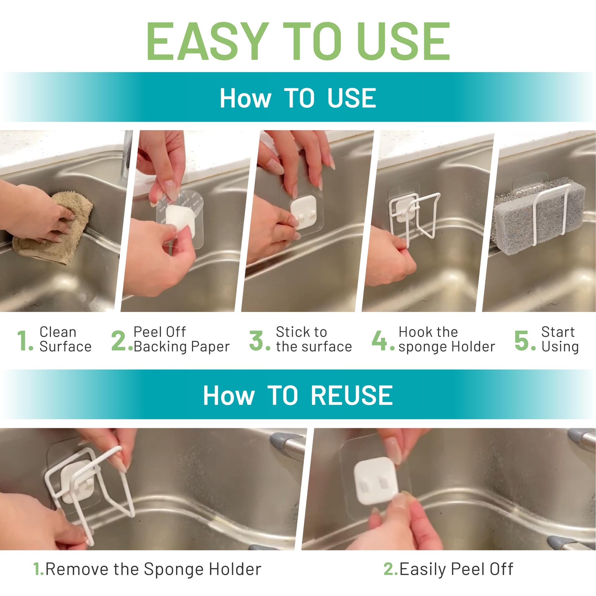 Hook LAB Reusable Sponge Holder for Kitchen Sink & Bathroom Organizer