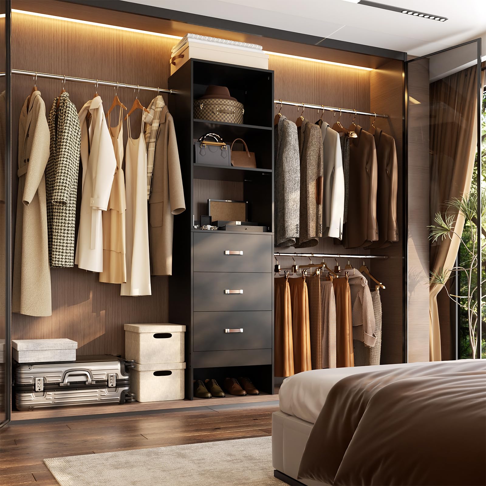 96'' Closet Organizer System with 3 Hanging Rods