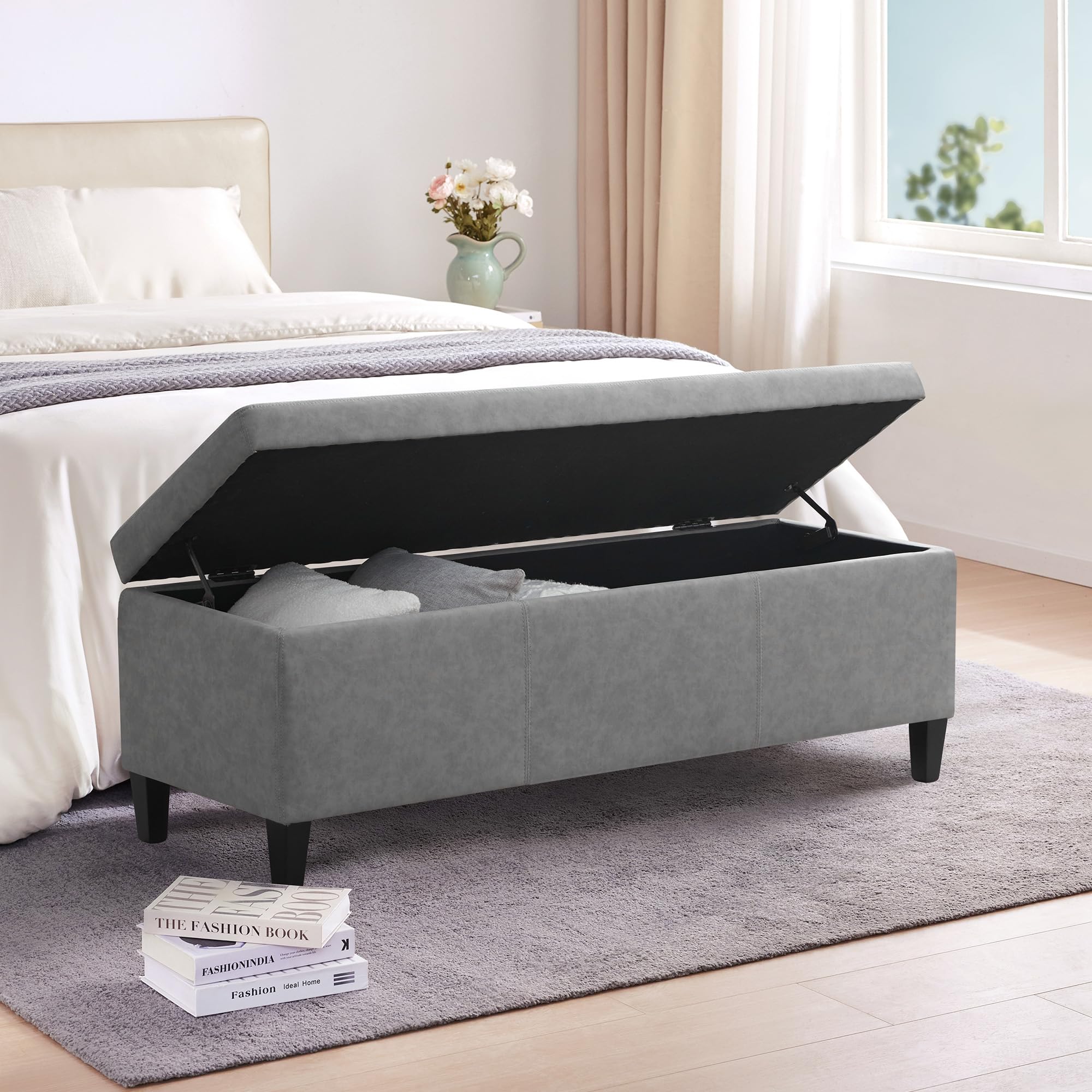 Storage Ottoman Bench 50.3" Faux Leather Upholstered End of Bed Bench