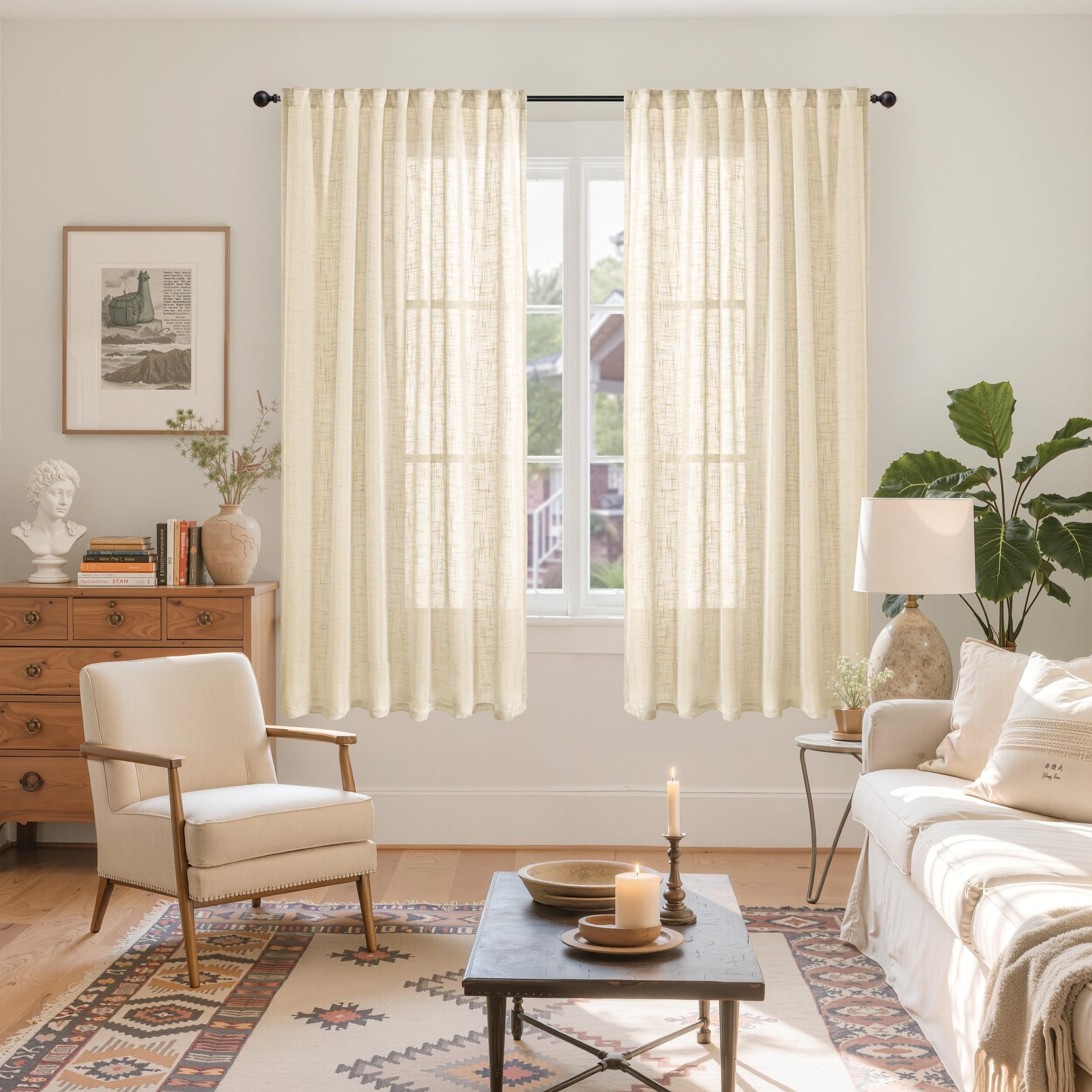 Natural Linen Semi Sheer Curtains 52X63 Inch Length 2 Panels (2 Count)