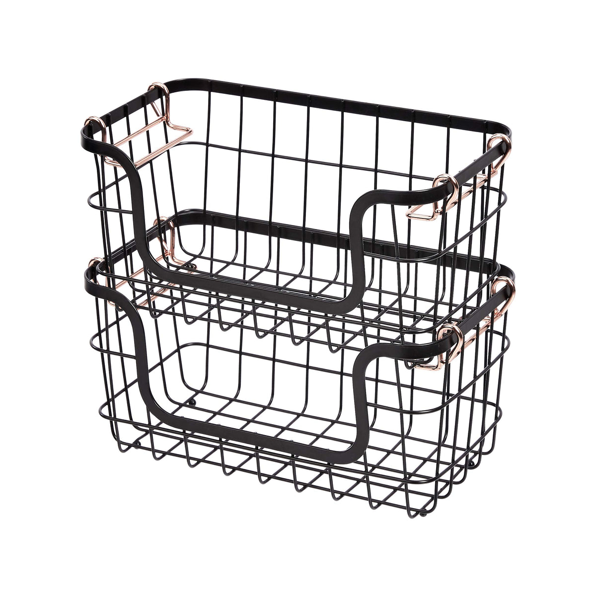 Stackable Metal Wire Rectangular Storage Baskets for Kitchen (2 Count)