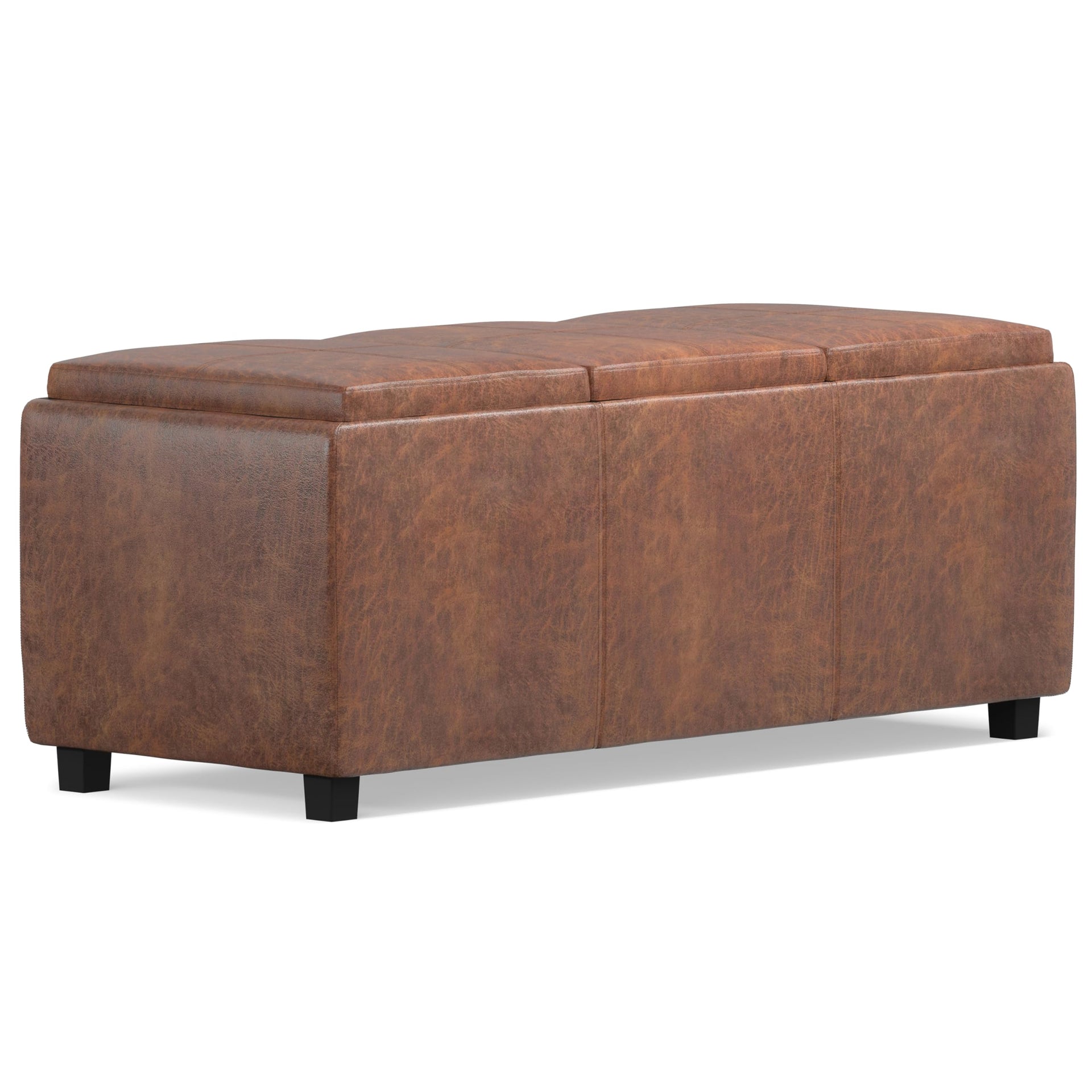 Avalon 42" Wide Vegan Leather Storage Ottoman in Saddle Brown