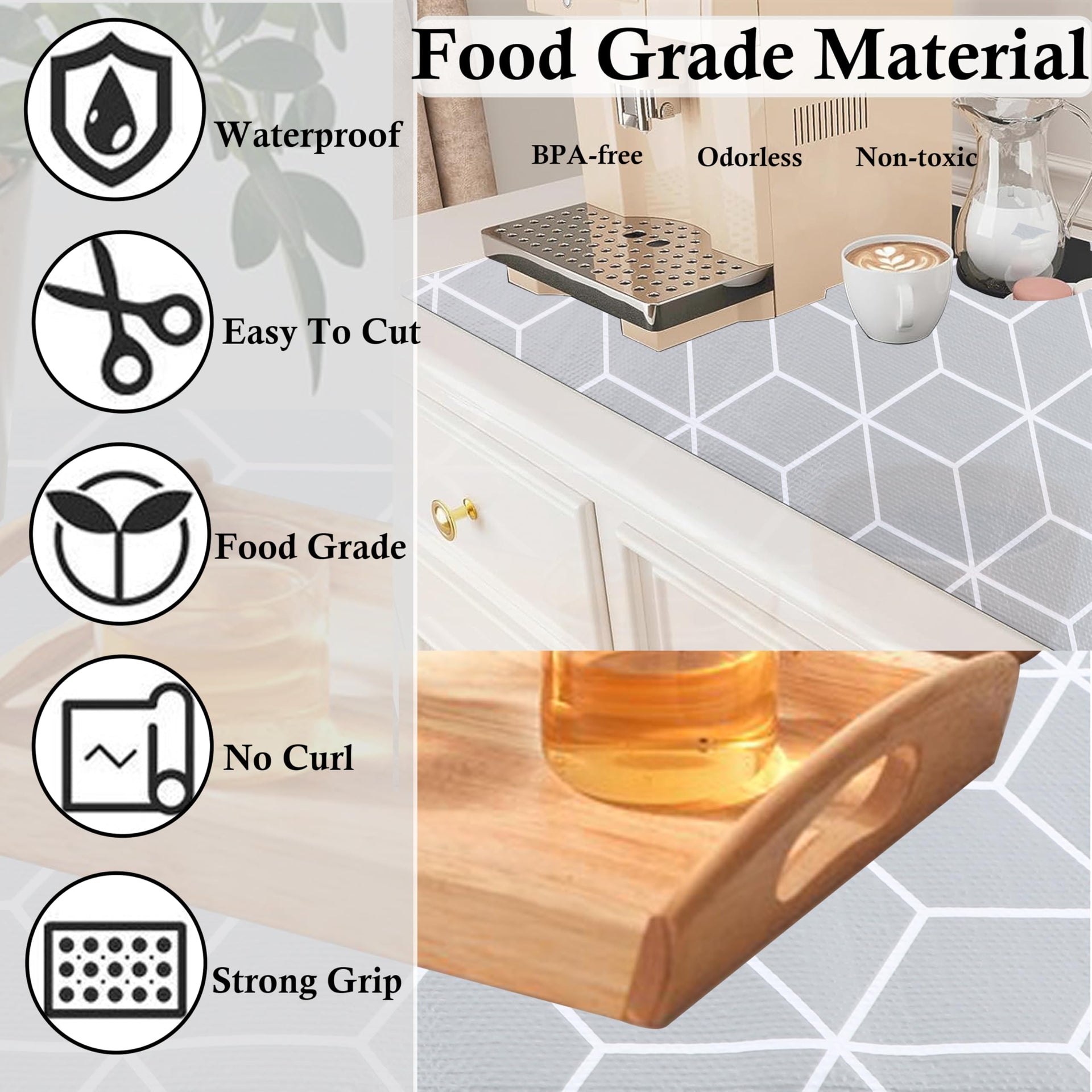 Shelf Cabinet Liner 10 Inch Wide X 20 Ft Waterproof Kitchen Cabinet Drawer Paper Mat Non Slip Pantry Cupboard Closet Liners Non Adhesive Liner for Bathroom Dresser Refrigerator Under Sink (20 Foot)