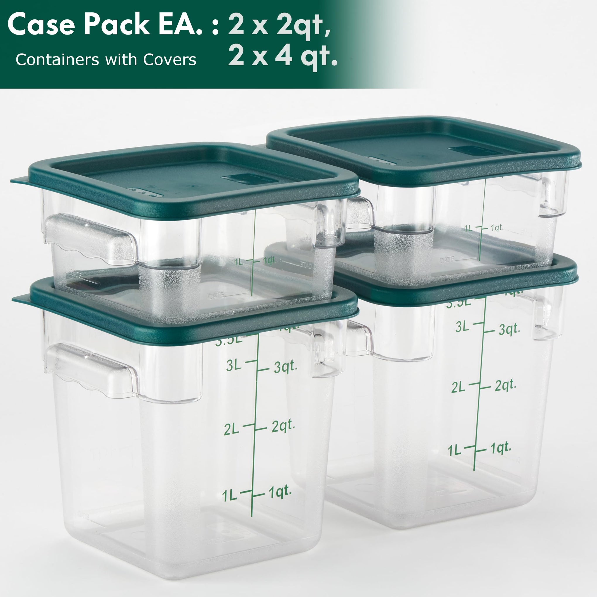 4 Pack Food Storage Containers with Green Lids (4 Count)