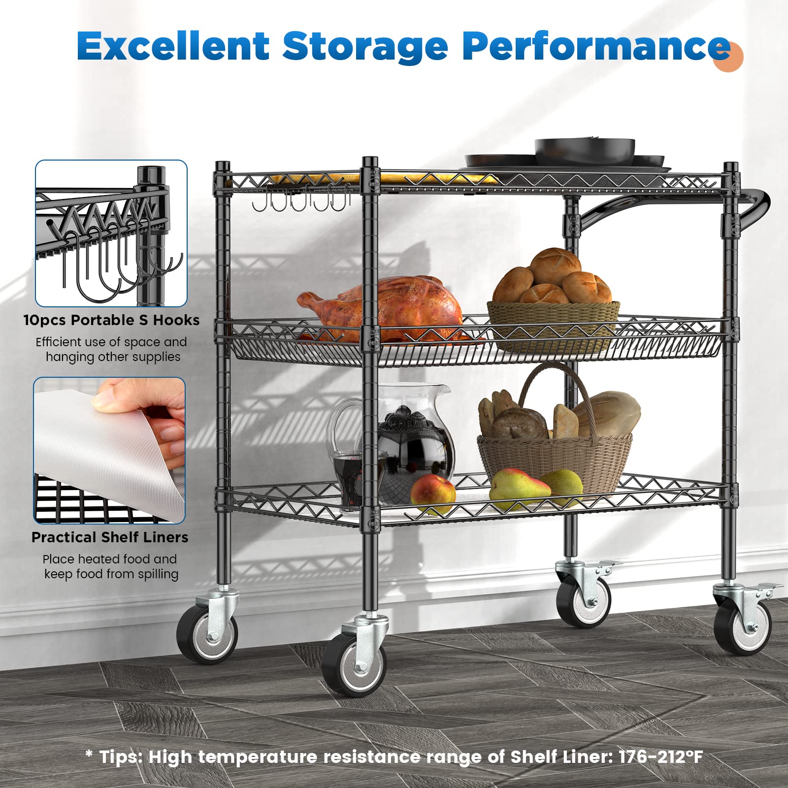 3 Tier Rolling Carts with Wheels
