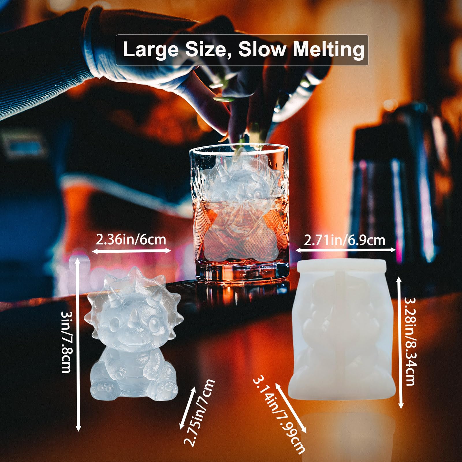 3D Three horned Dinosaur Ice Molds for Whiskey (2 Count)
