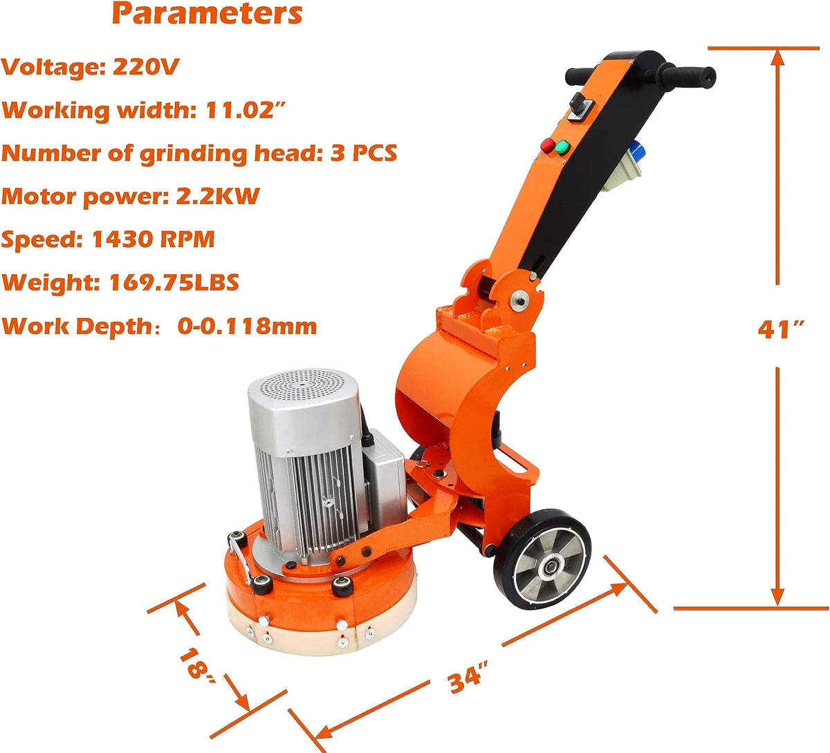 Floor Grinding Machine Cement Ground Grinder Grinding Epoxy Floor Paint and Cement Floor Polishing Foldable Handle 220V