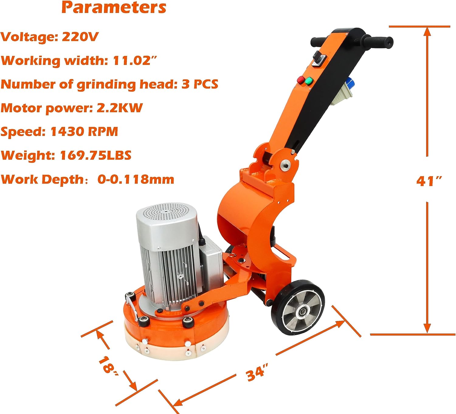 Floor Grinding Machine Cement Ground Grinder Grinding Epoxy Floor Paint and Cement Floor Polishing Foldable Handle 220V